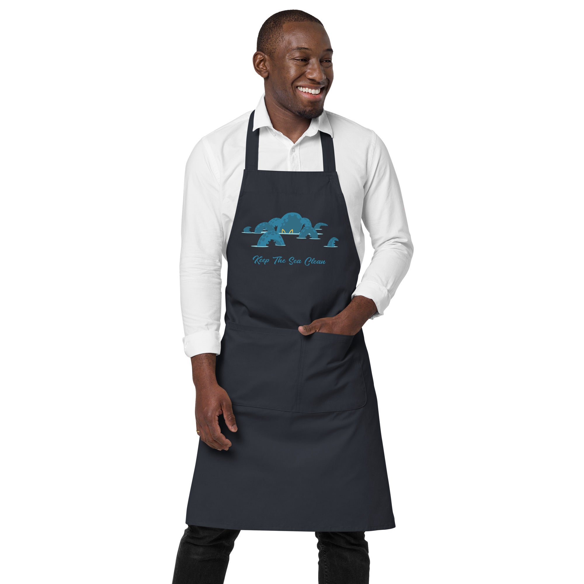 Organic cotton apron Octopus Blue