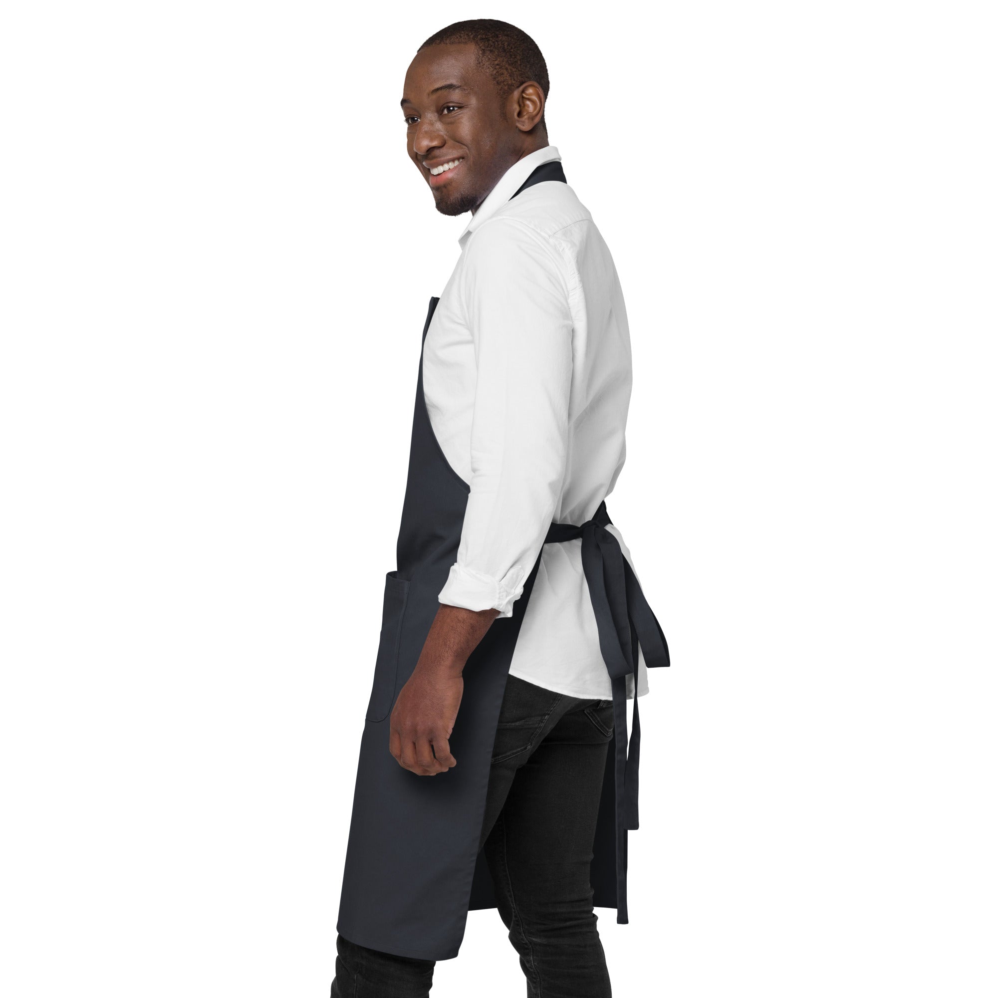 Organic cotton apron Don't Yodel After Midnight light text