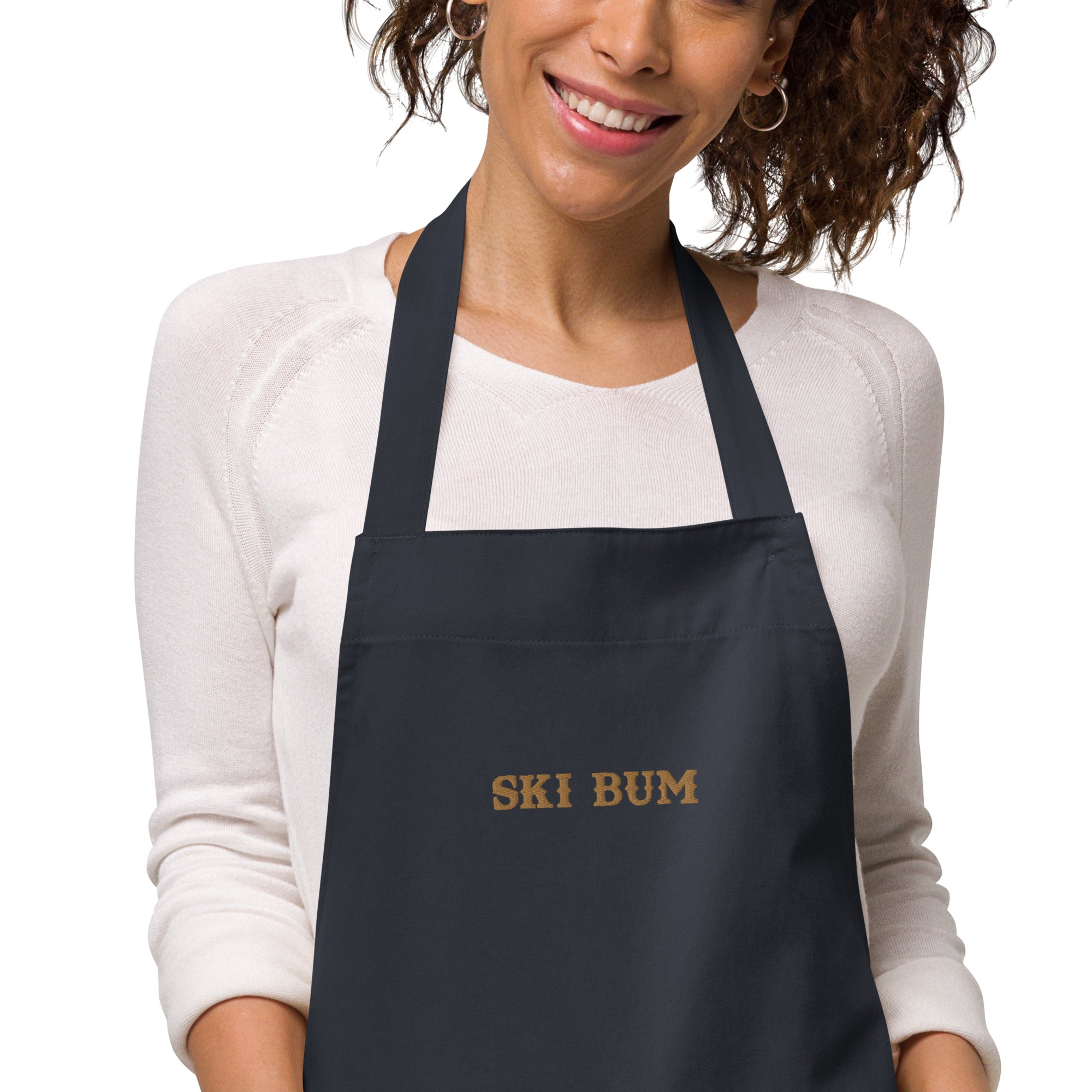 Organic cotton apron Ski Bum embroidered pattern