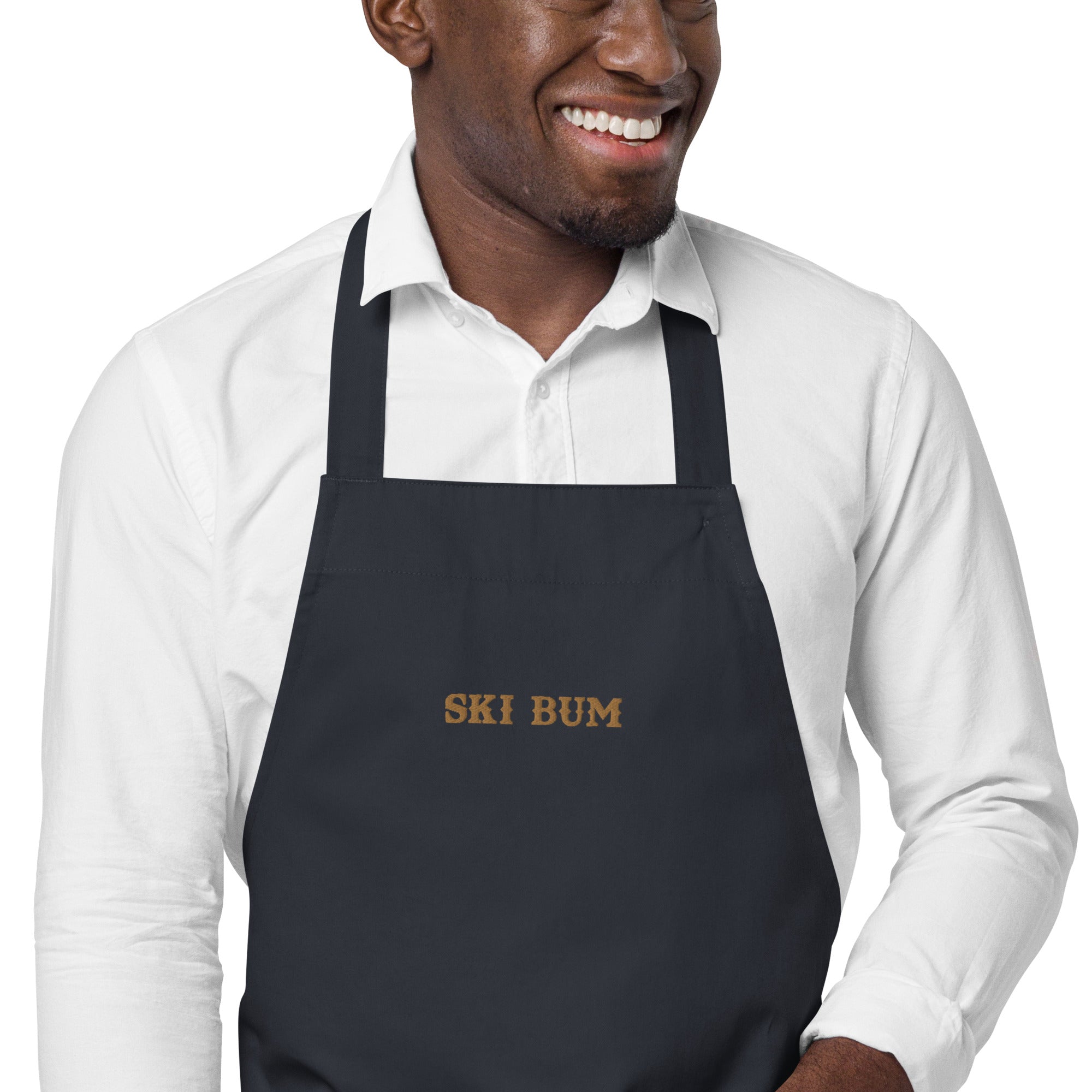 Organic cotton apron Ski Bum embroidered pattern