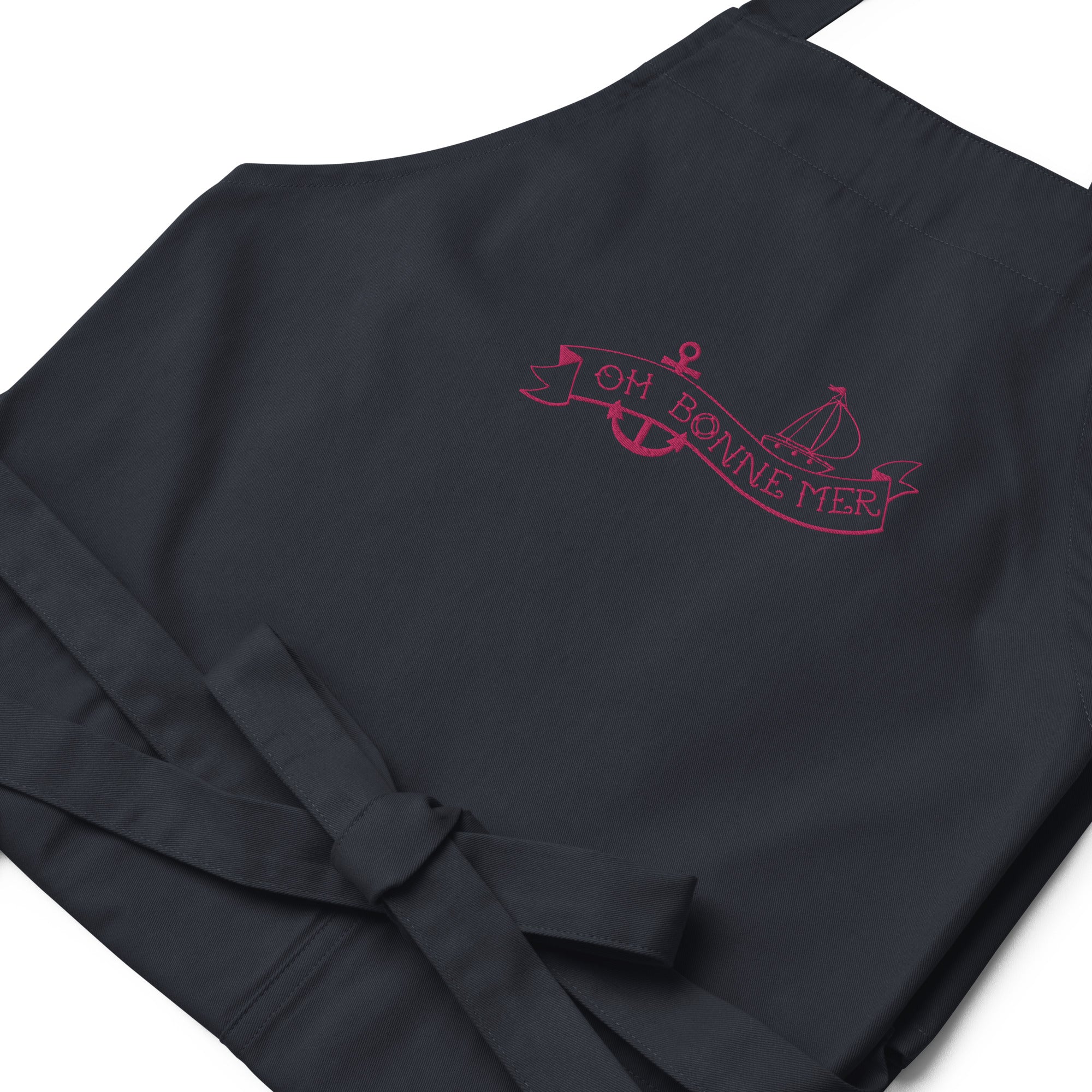 Organic cotton apron Oh Bonne Mer Tattoo flamingo embroidered pattern