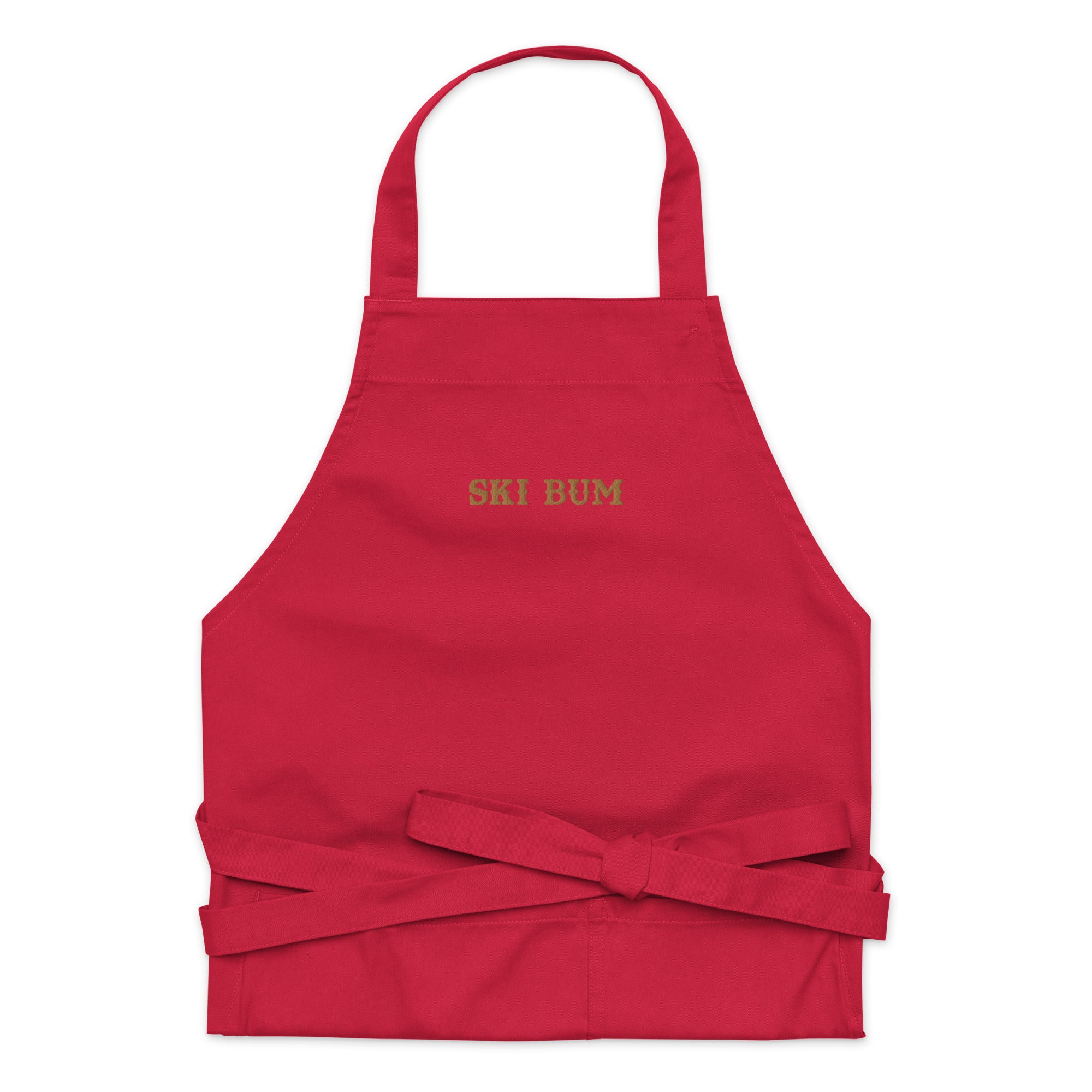 Organic cotton apron Ski Bum embroidered pattern