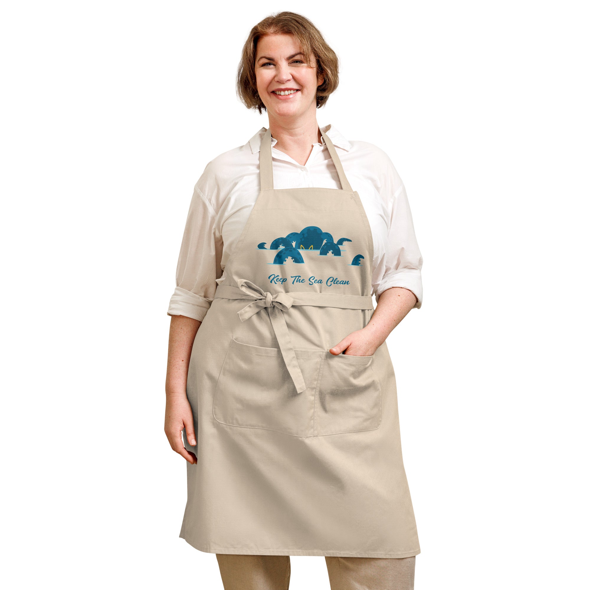 Organic cotton apron Octopus Blue