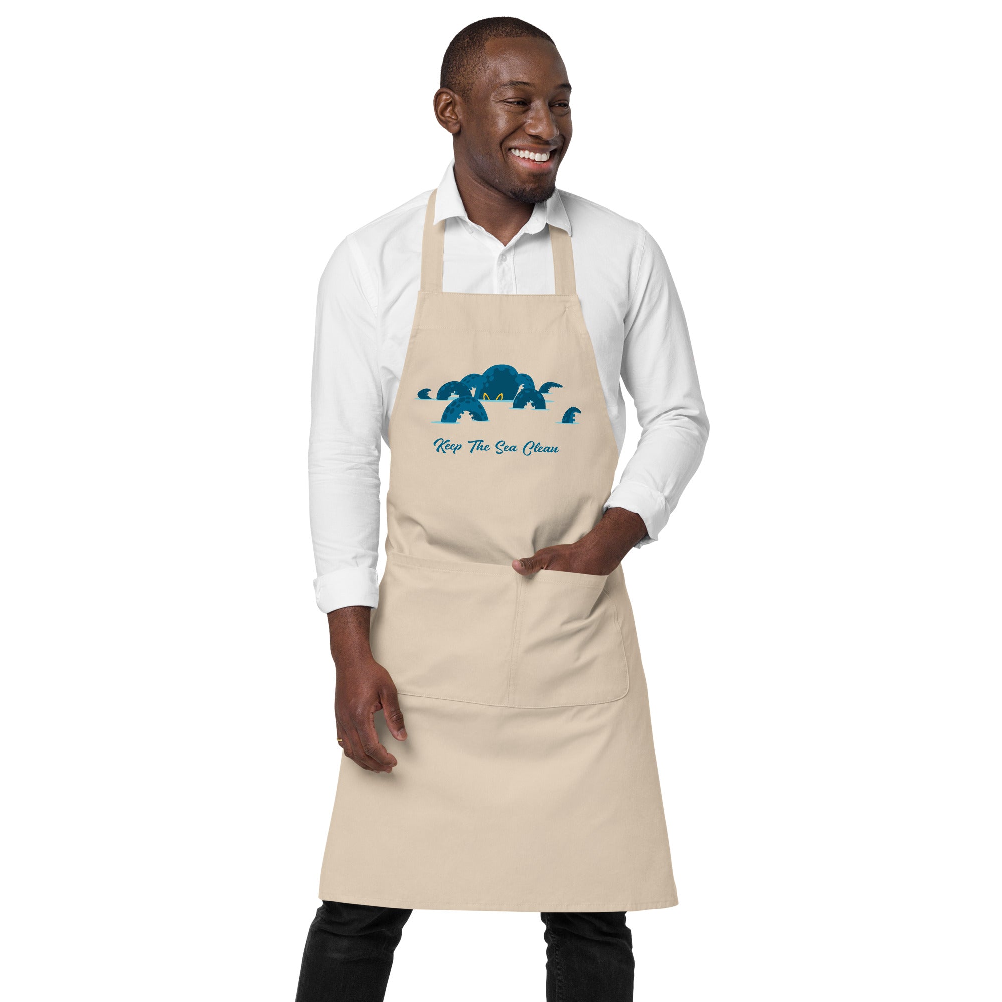 Organic cotton apron Octopus Blue