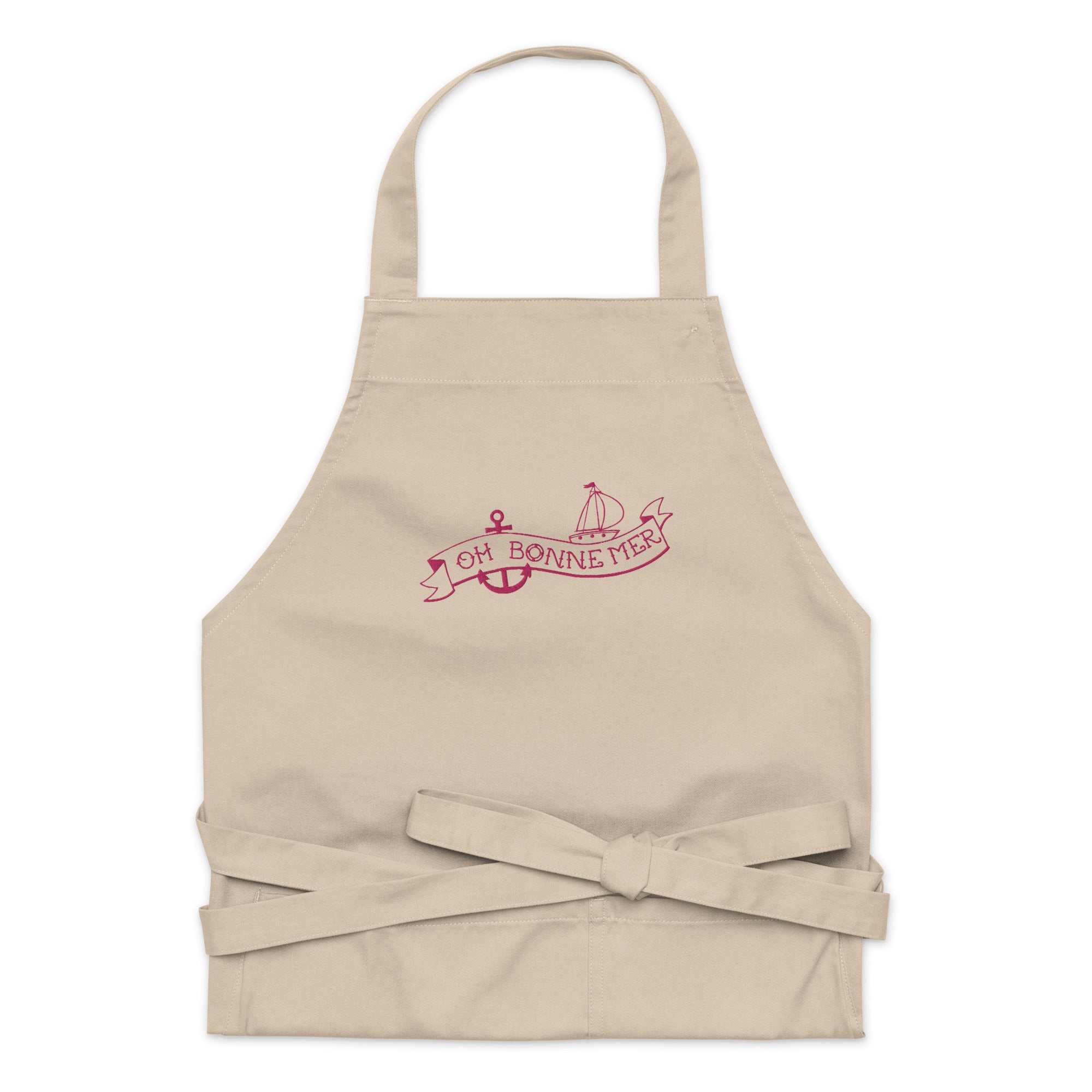 Organic cotton apron Oh Bonne Mer Tattoo flamingo embroidered pattern