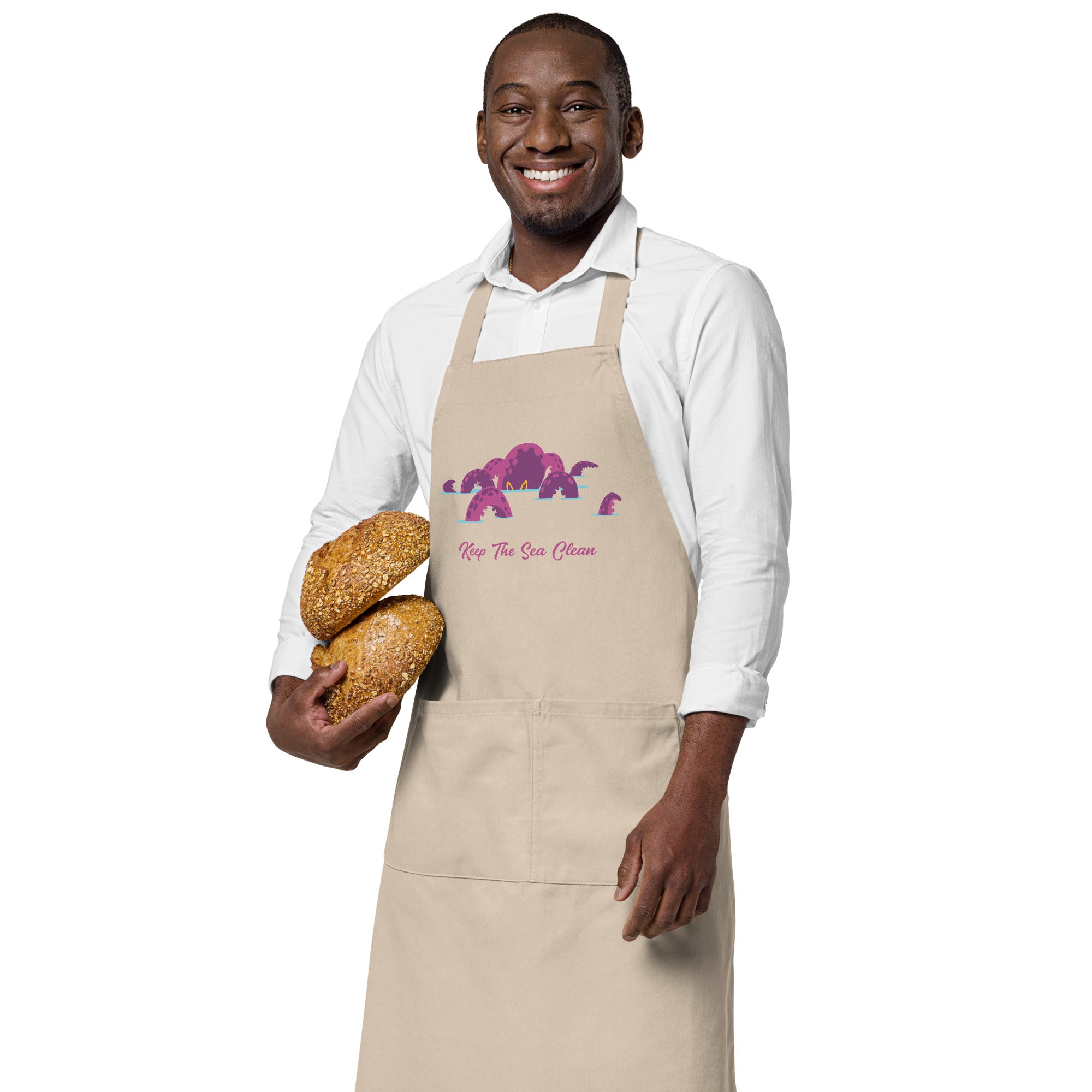 Organic cotton apron Octopus Purple