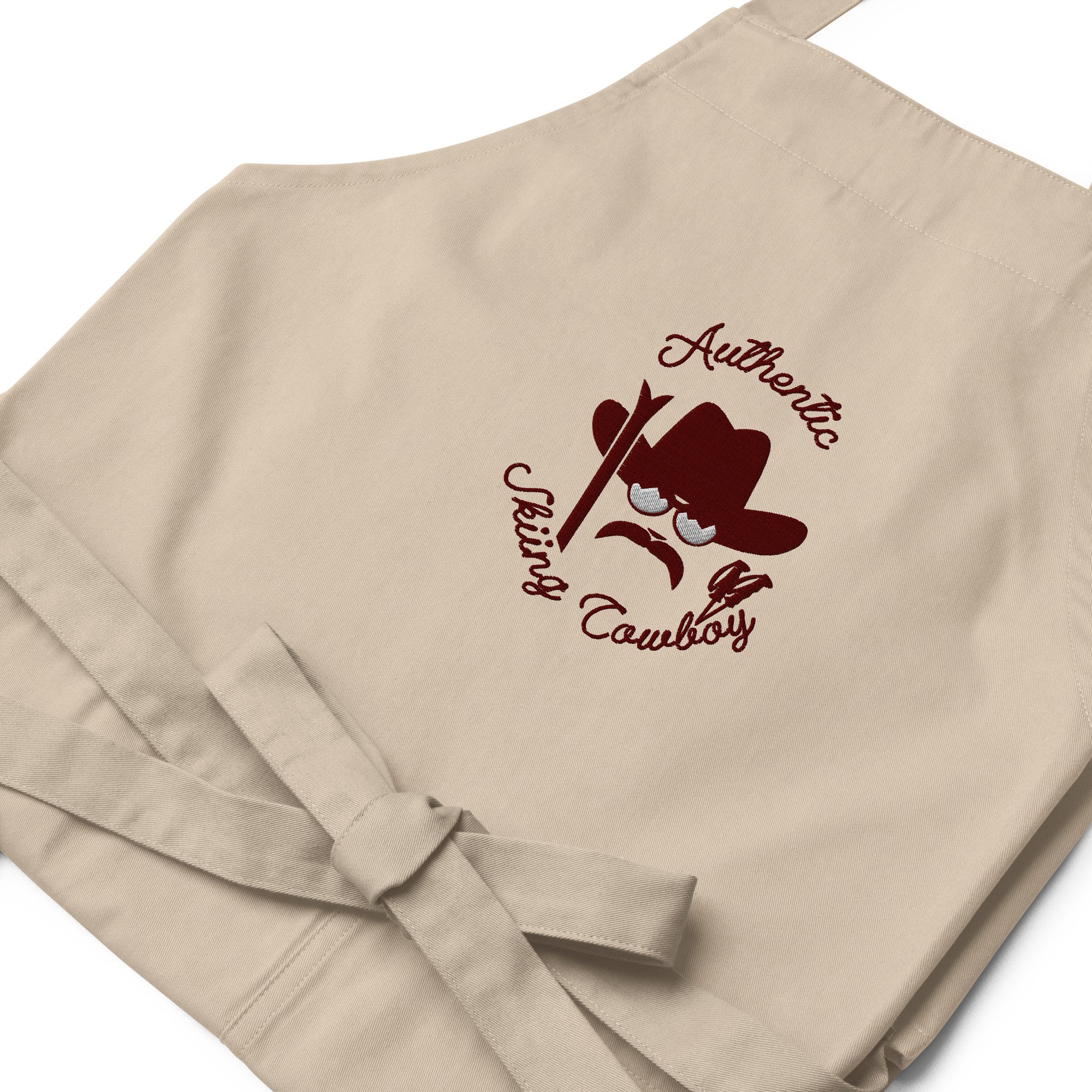 Organic cotton apron Authentic Skiing Cowboy large brown embroidered pattern