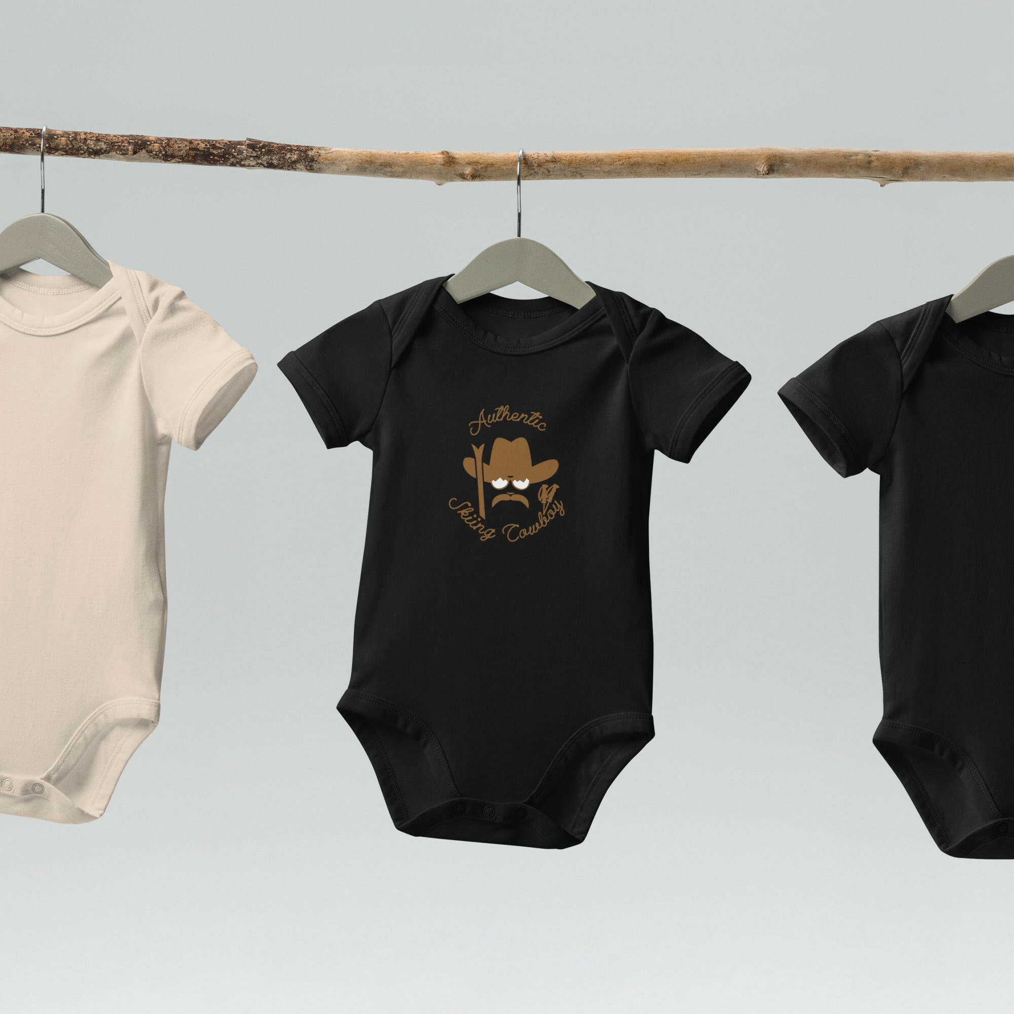 Organic cotton baby bodysuit Authentic Skiing Cowboy