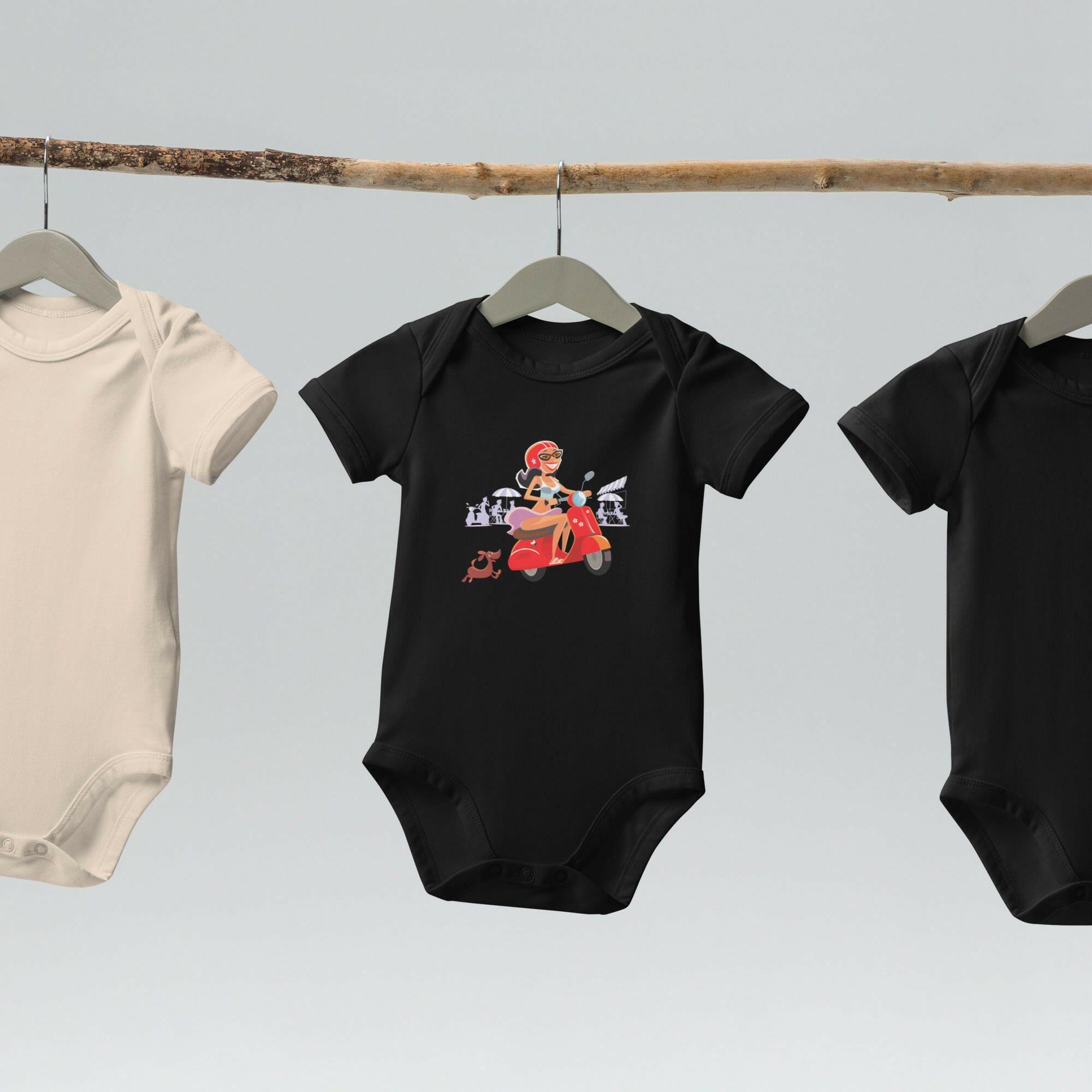 Organic cotton baby bodysuit Vespa Girl in St Tropez