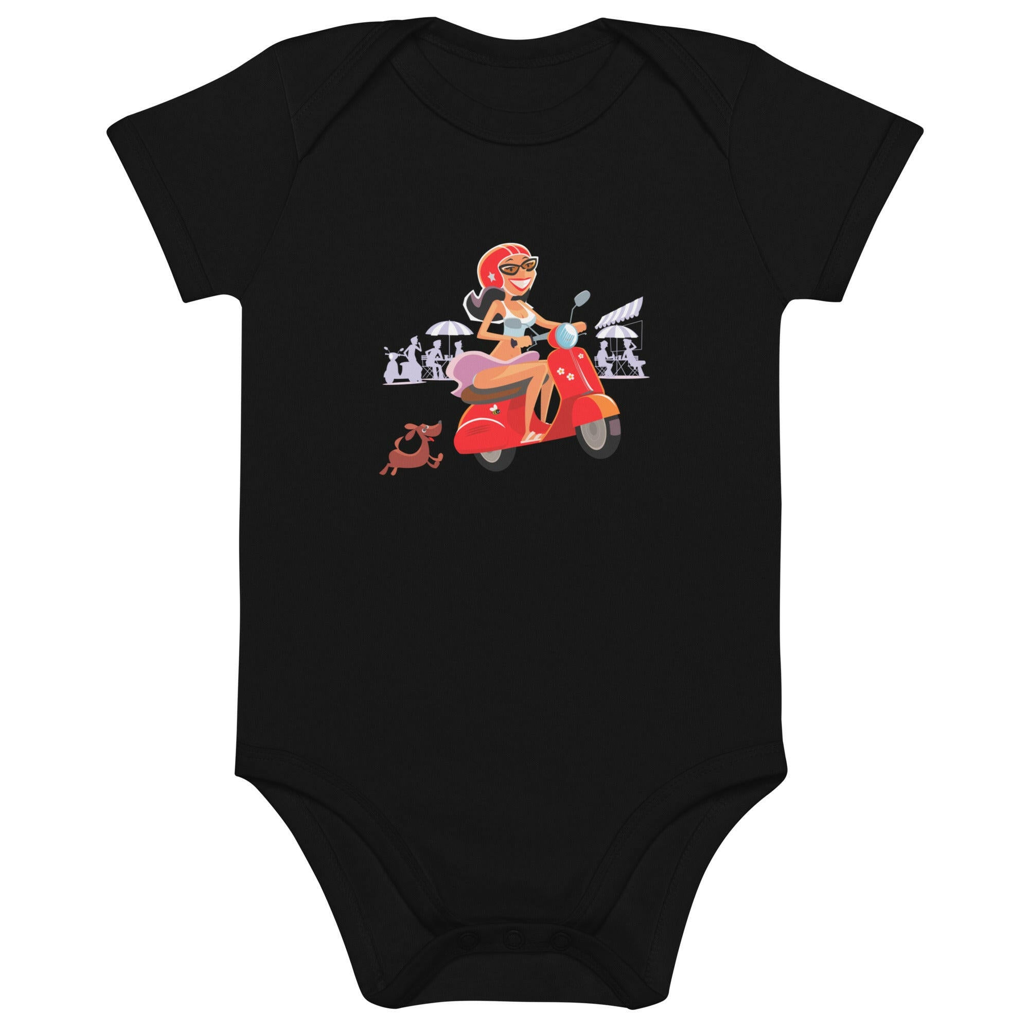 Organic cotton baby bodysuit Vespa Girl in St Tropez