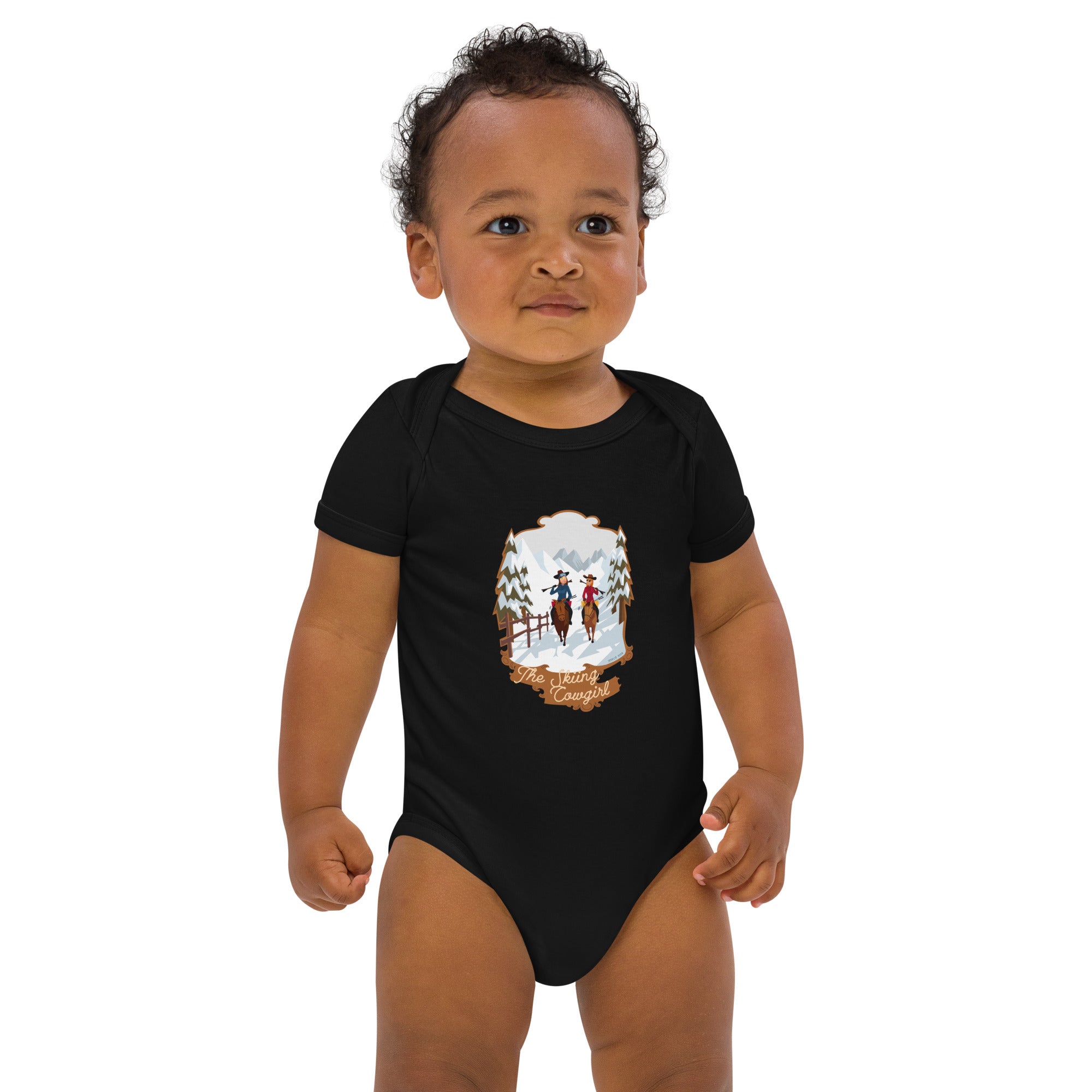 Organic cotton baby bodysuit The Skiing Cowgirl