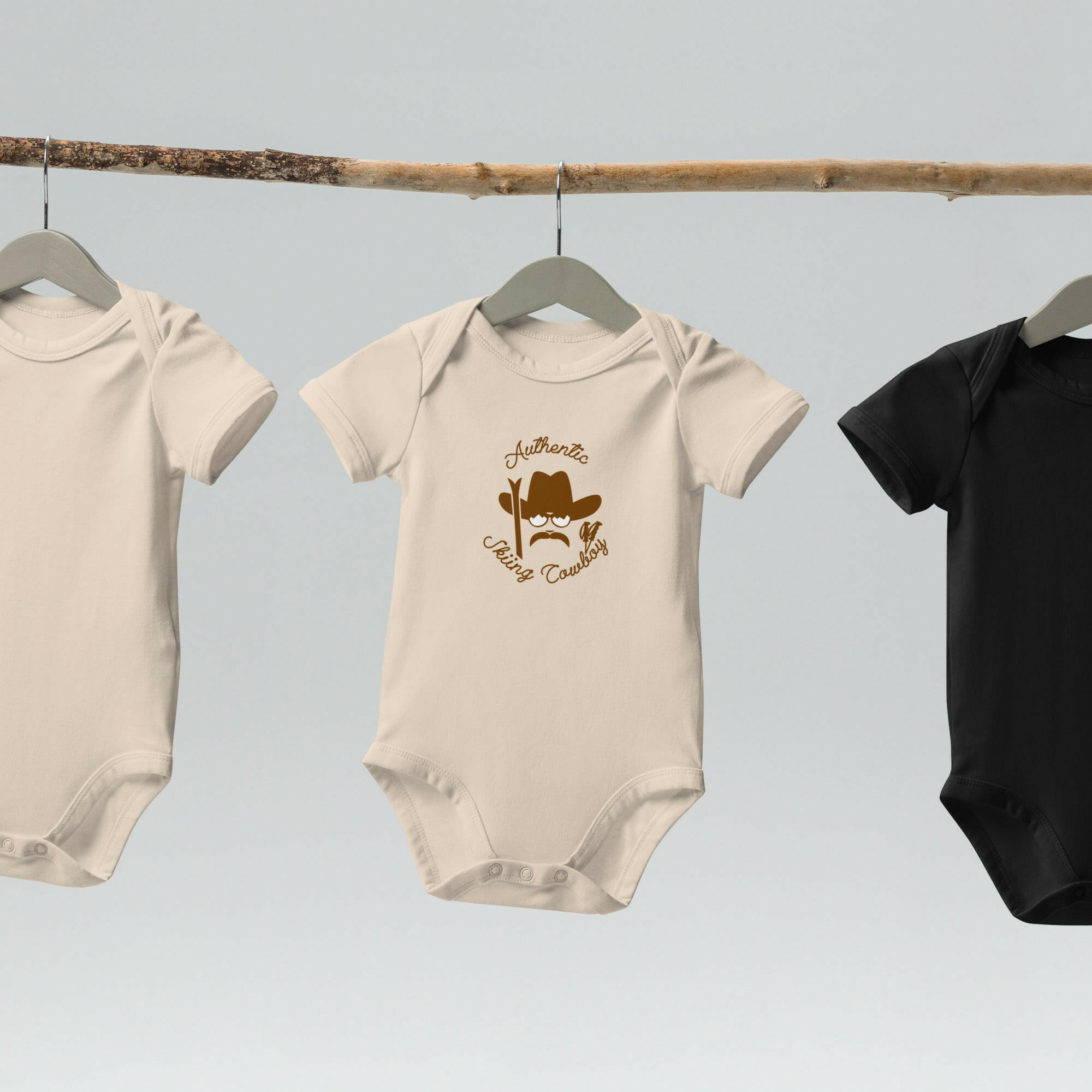 Organic cotton baby bodysuit Authentic Skiing Cowboy