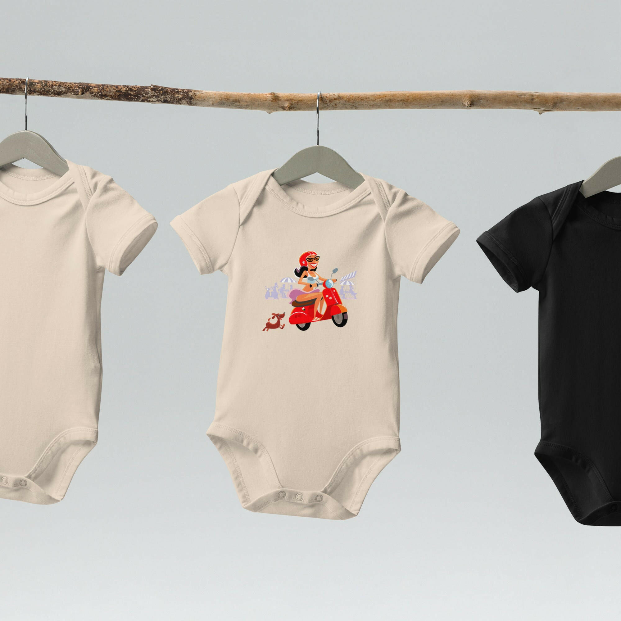 Organic cotton baby bodysuit Vespa Girl in St Tropez