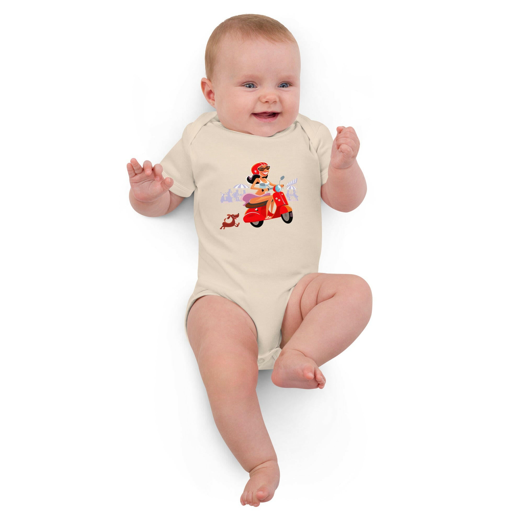 Organic cotton baby bodysuit Vespa Girl in St Tropez