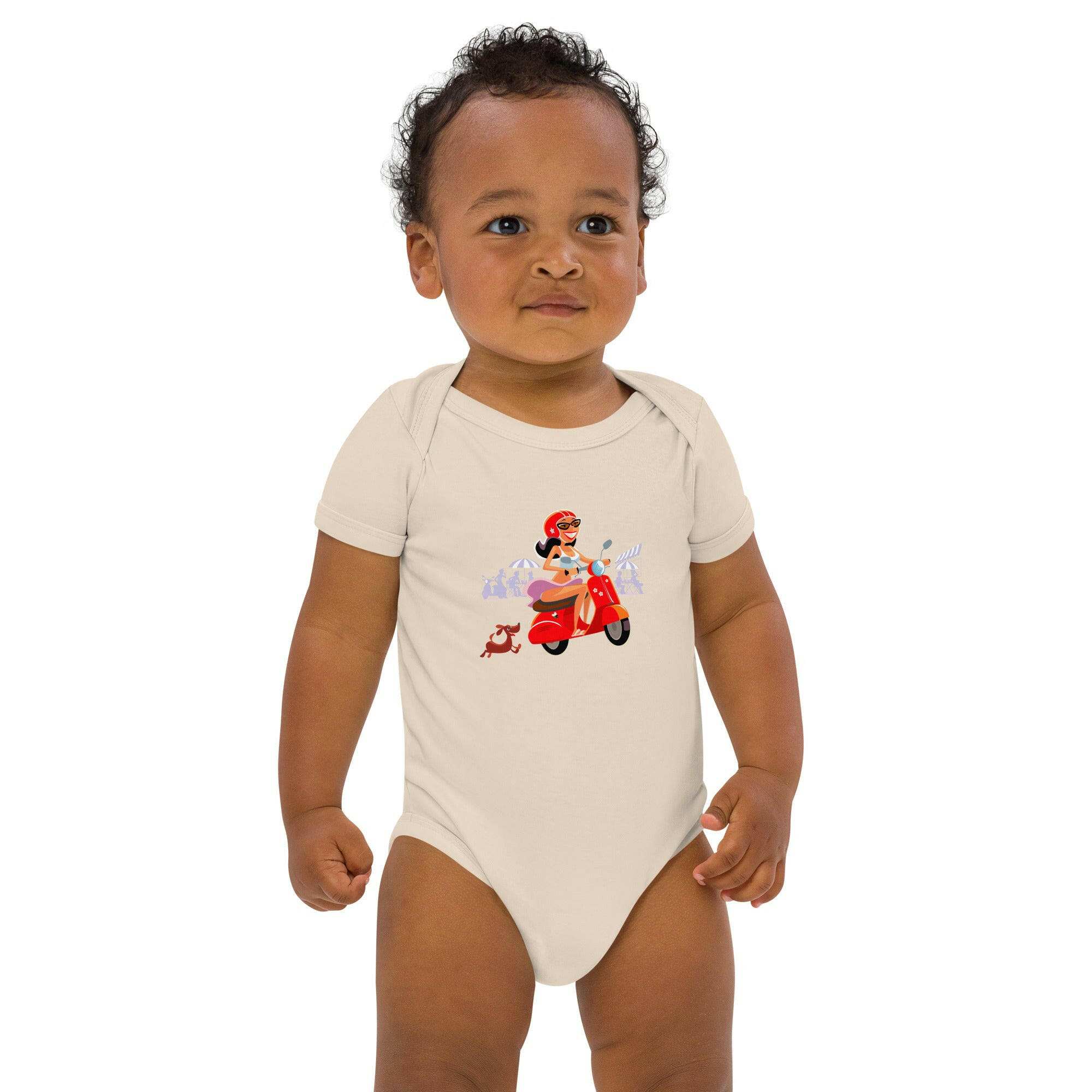 Organic cotton baby bodysuit Vespa Girl in St Tropez