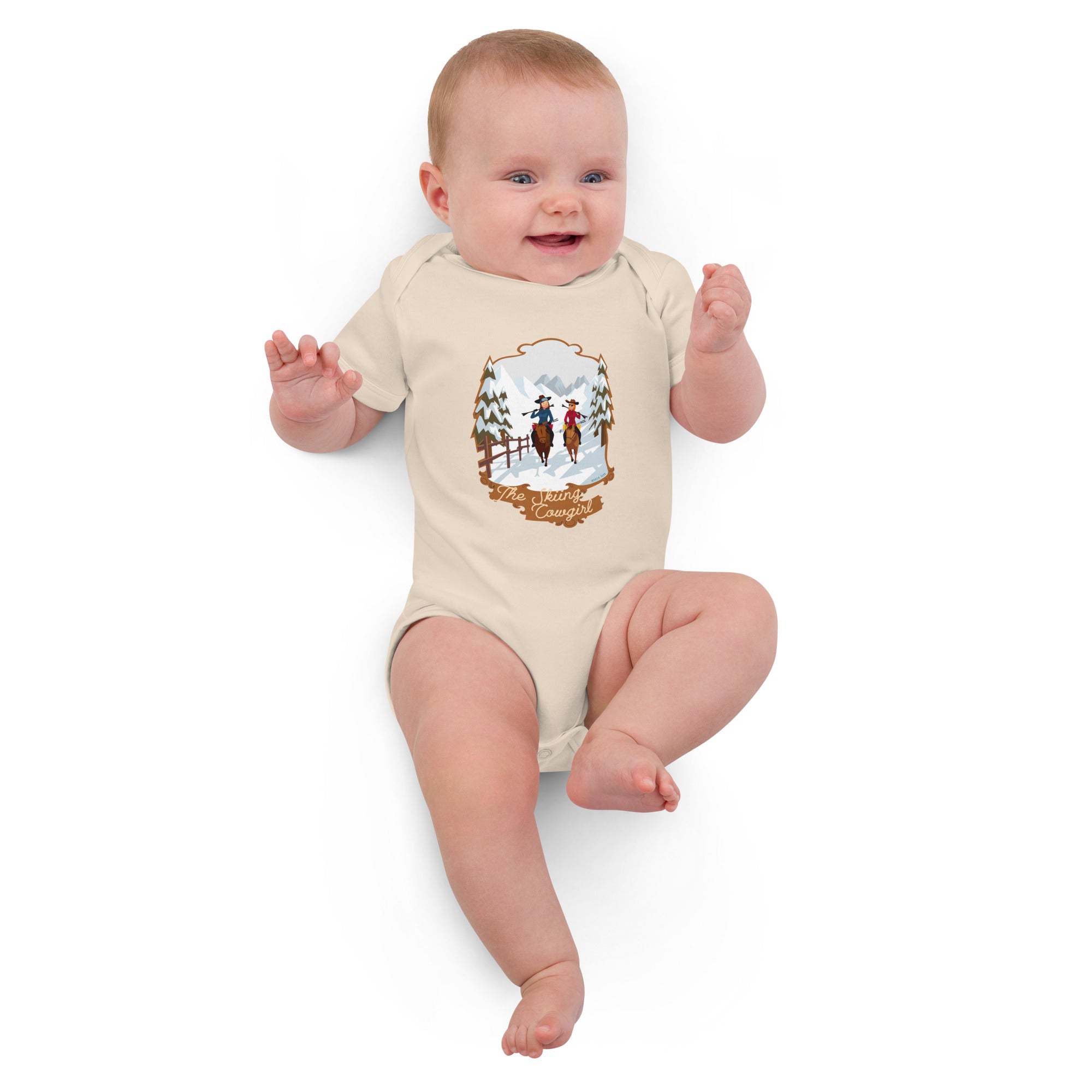 Organic cotton baby bodysuit The Skiing Cowgirl
