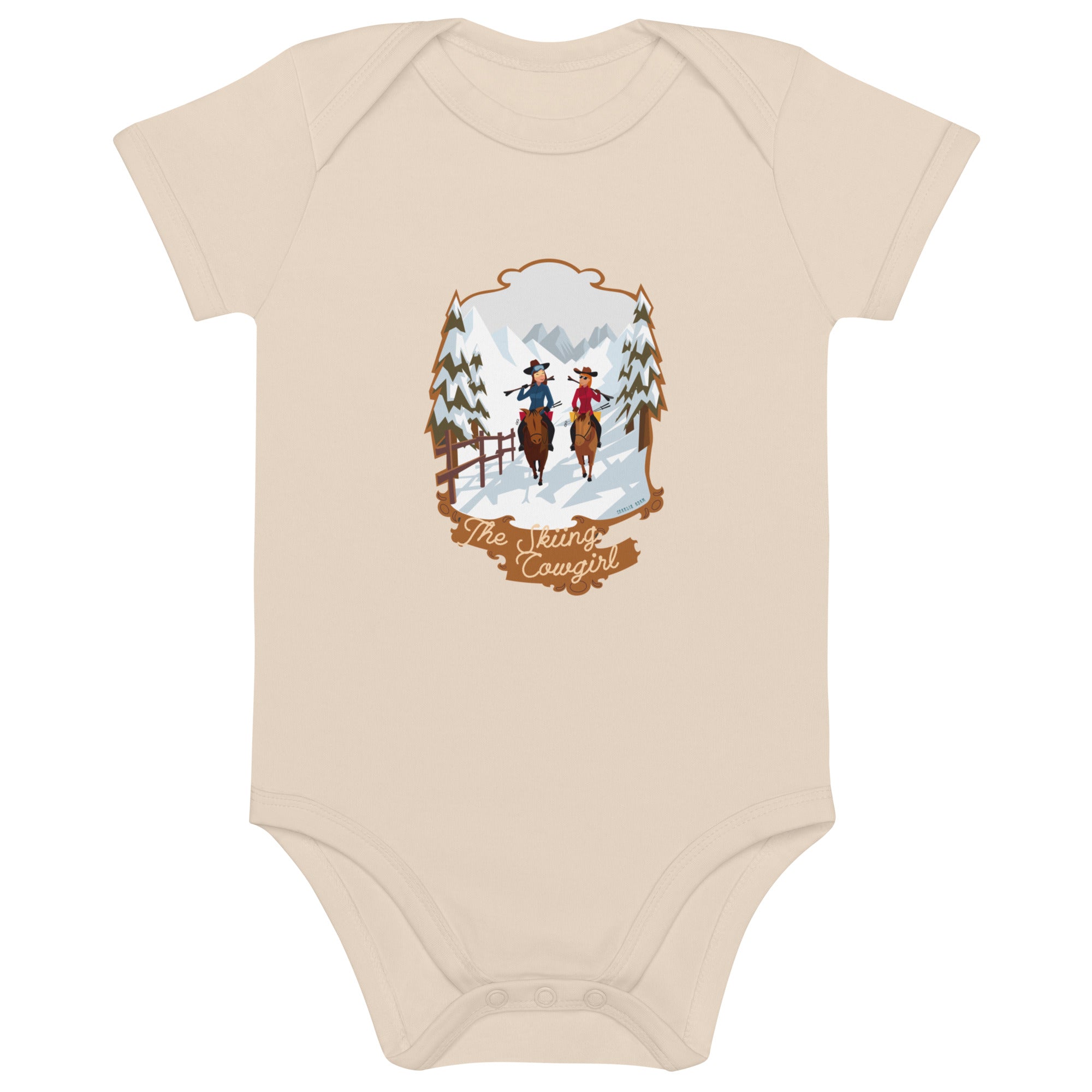 Organic cotton baby bodysuit The Skiing Cowgirl