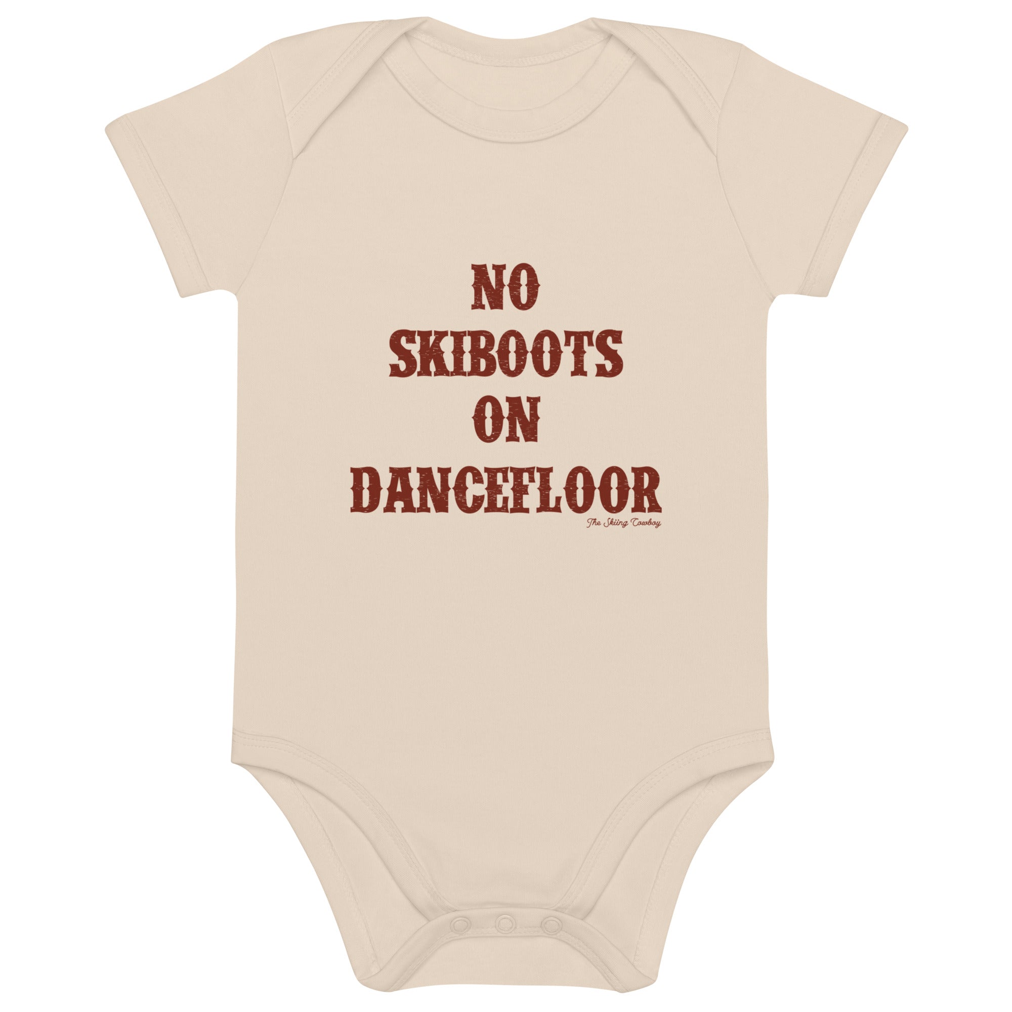 Organic cotton baby bodysuit No Skiboots on Dancefloor