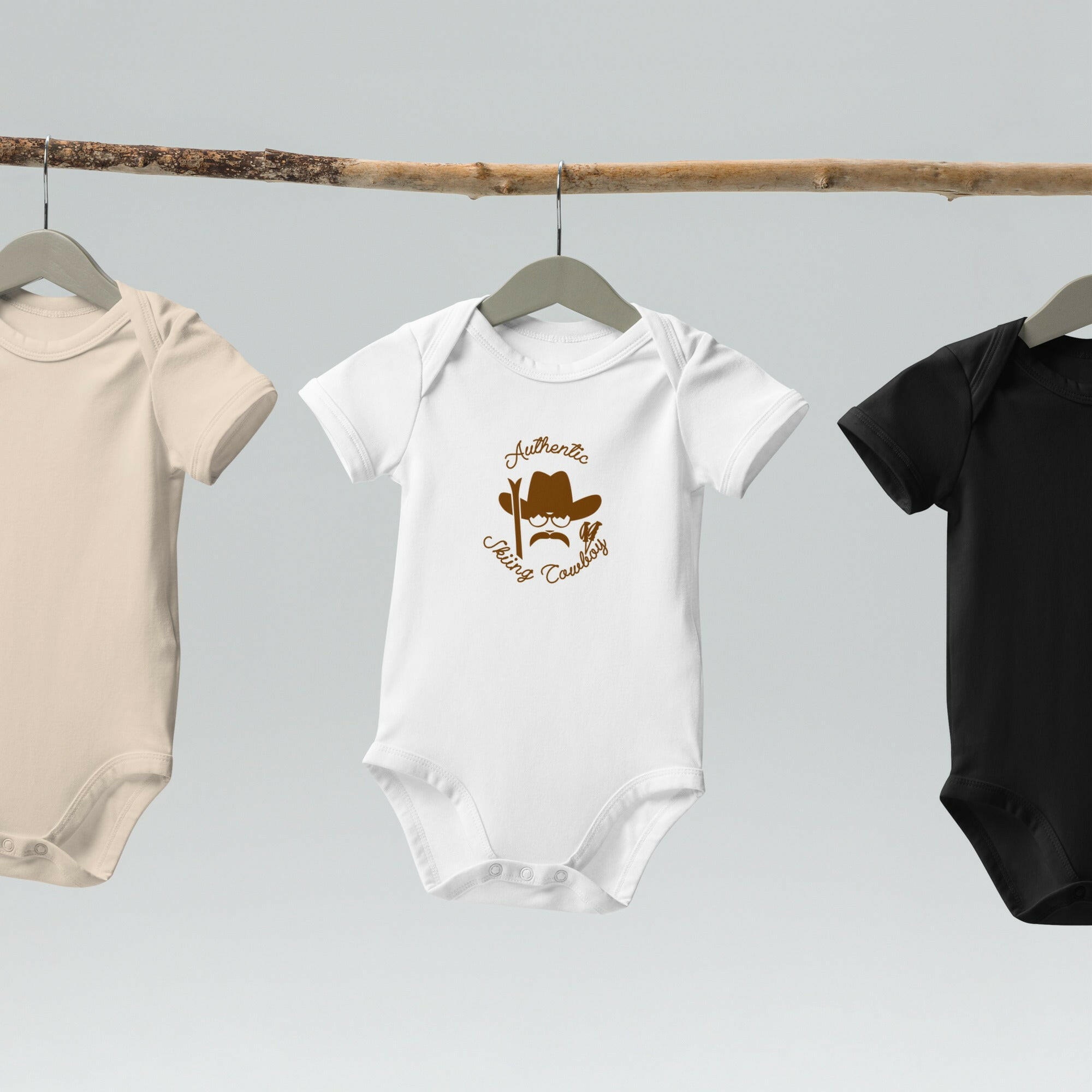 Organic cotton baby bodysuit Authentic Skiing Cowboy