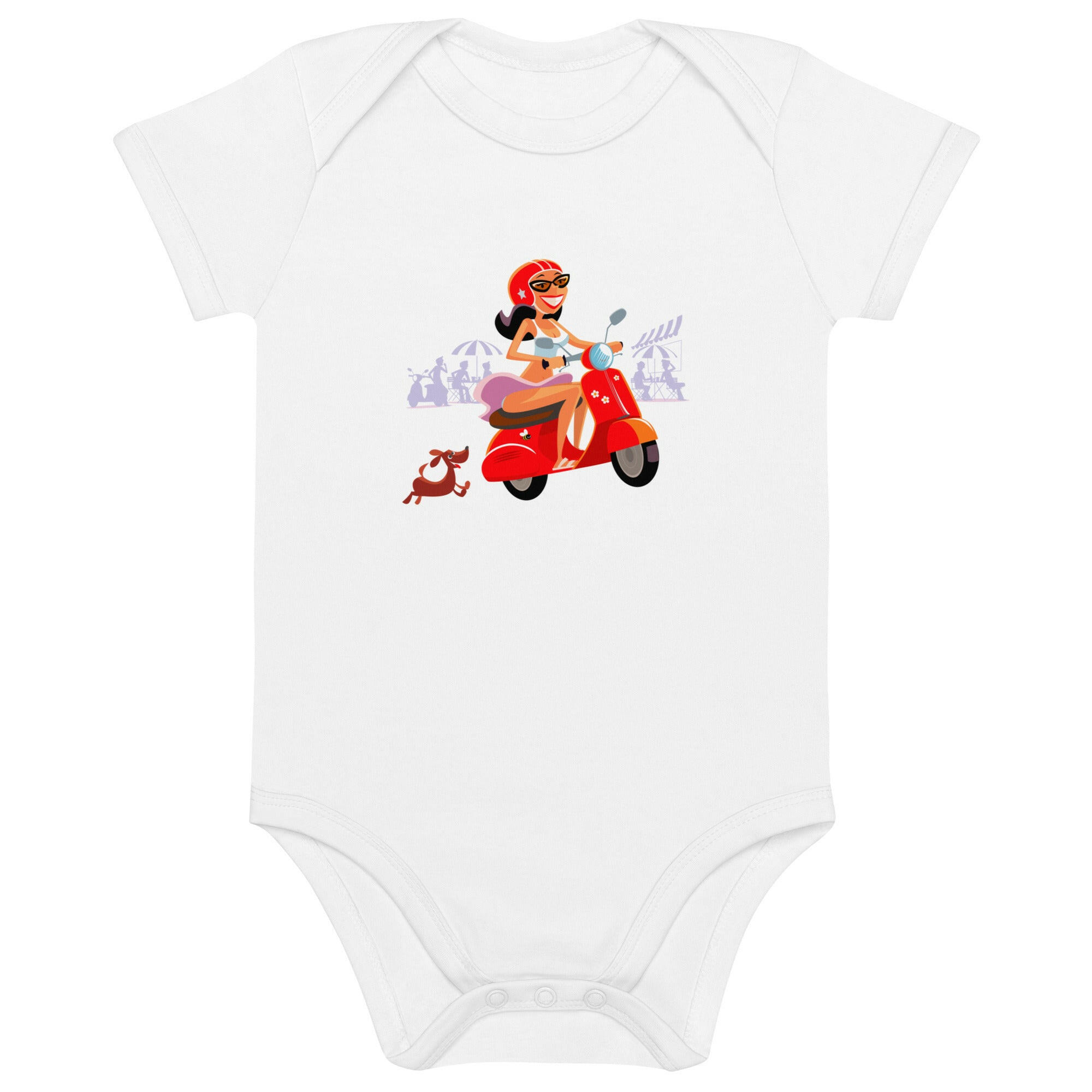 Organic cotton baby bodysuit Vespa Girl in St Tropez