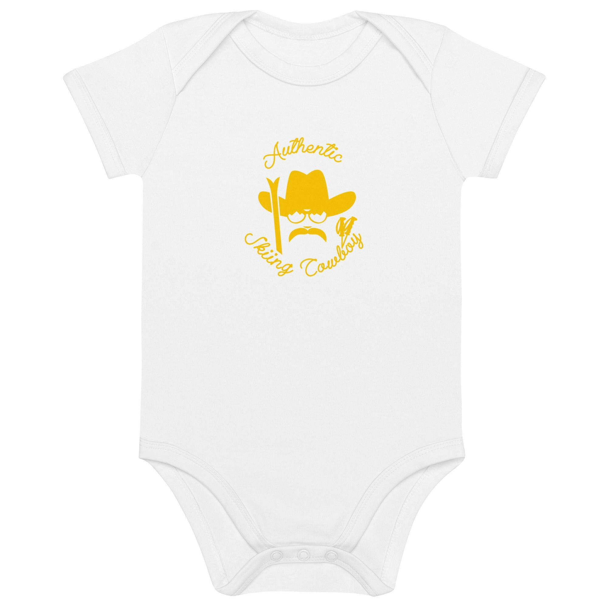 Organic cotton baby bodysuit Authentic Skiing Cowboy gold