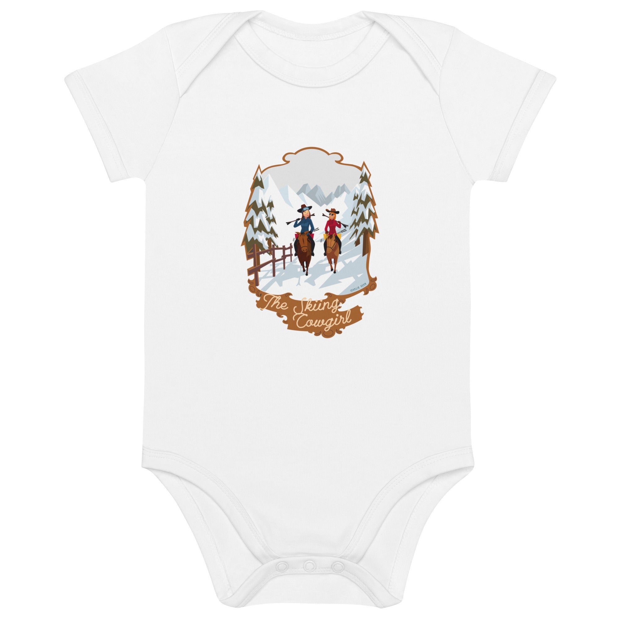 Organic cotton baby bodysuit The Skiing Cowgirl