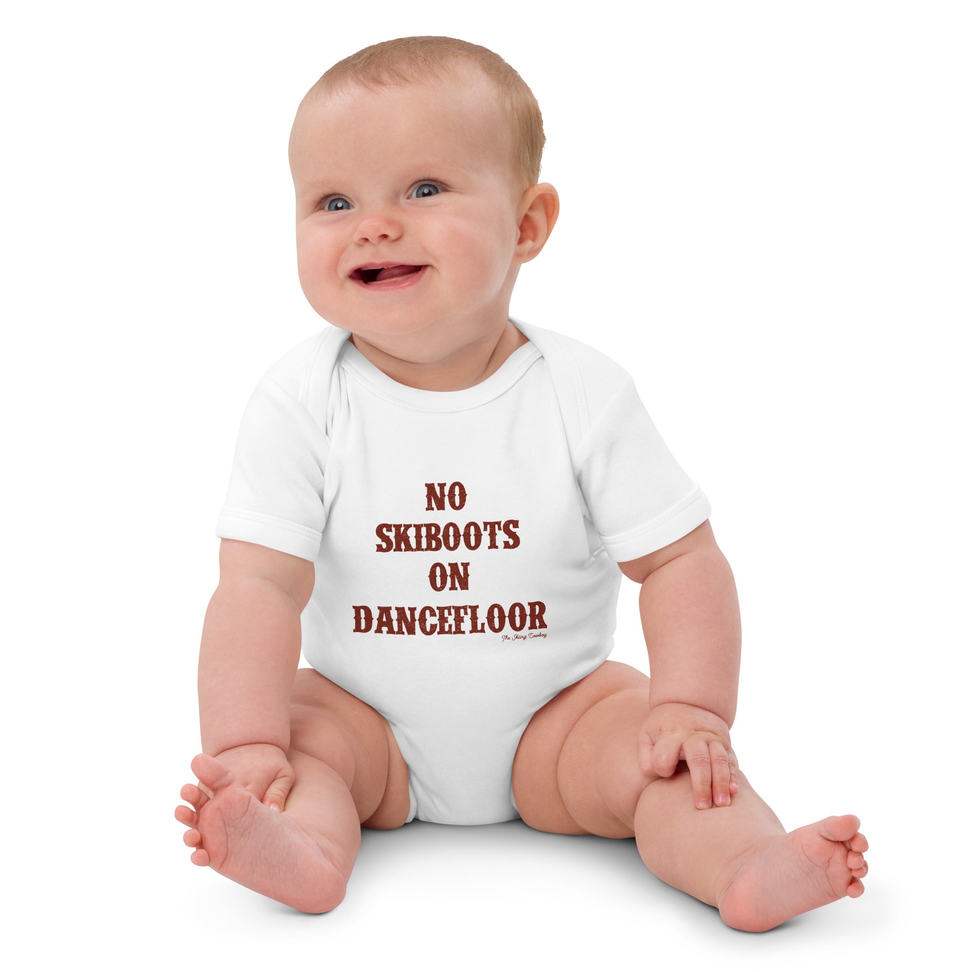 Organic cotton baby bodysuit No Skiboots on Dancefloor