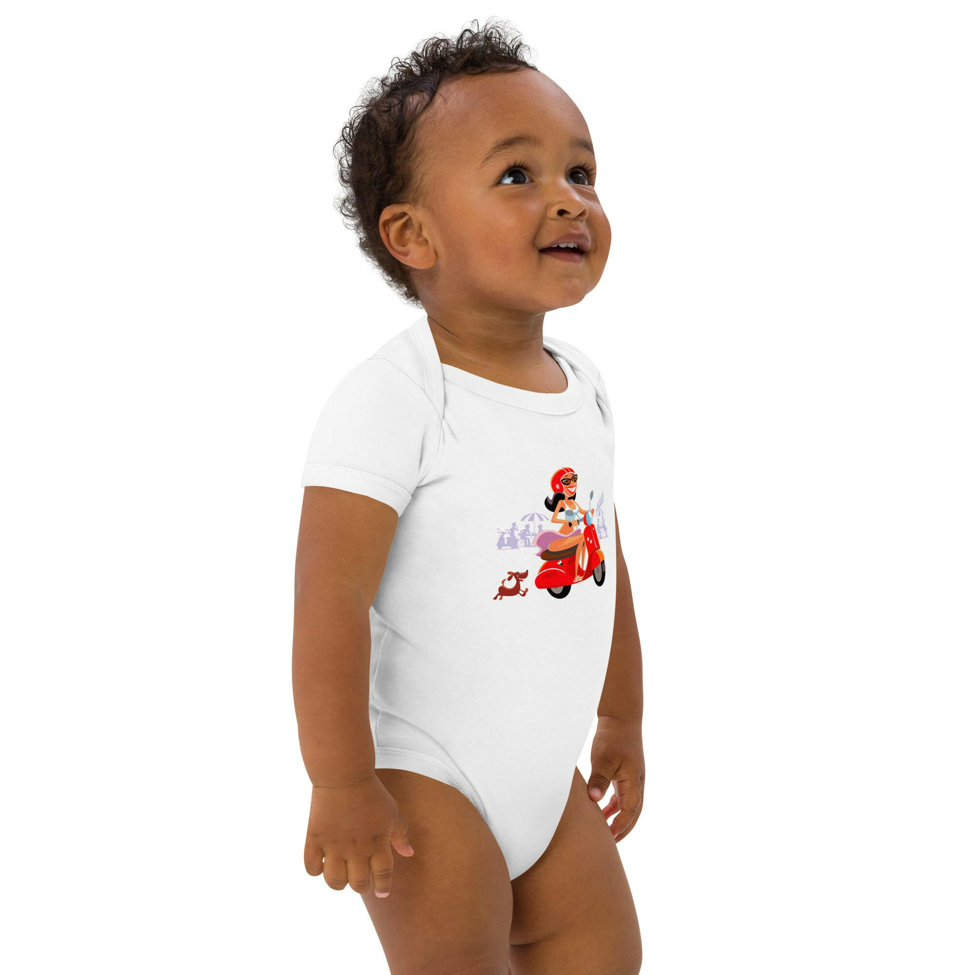 Organic cotton baby bodysuit Vespa Girl in St Tropez