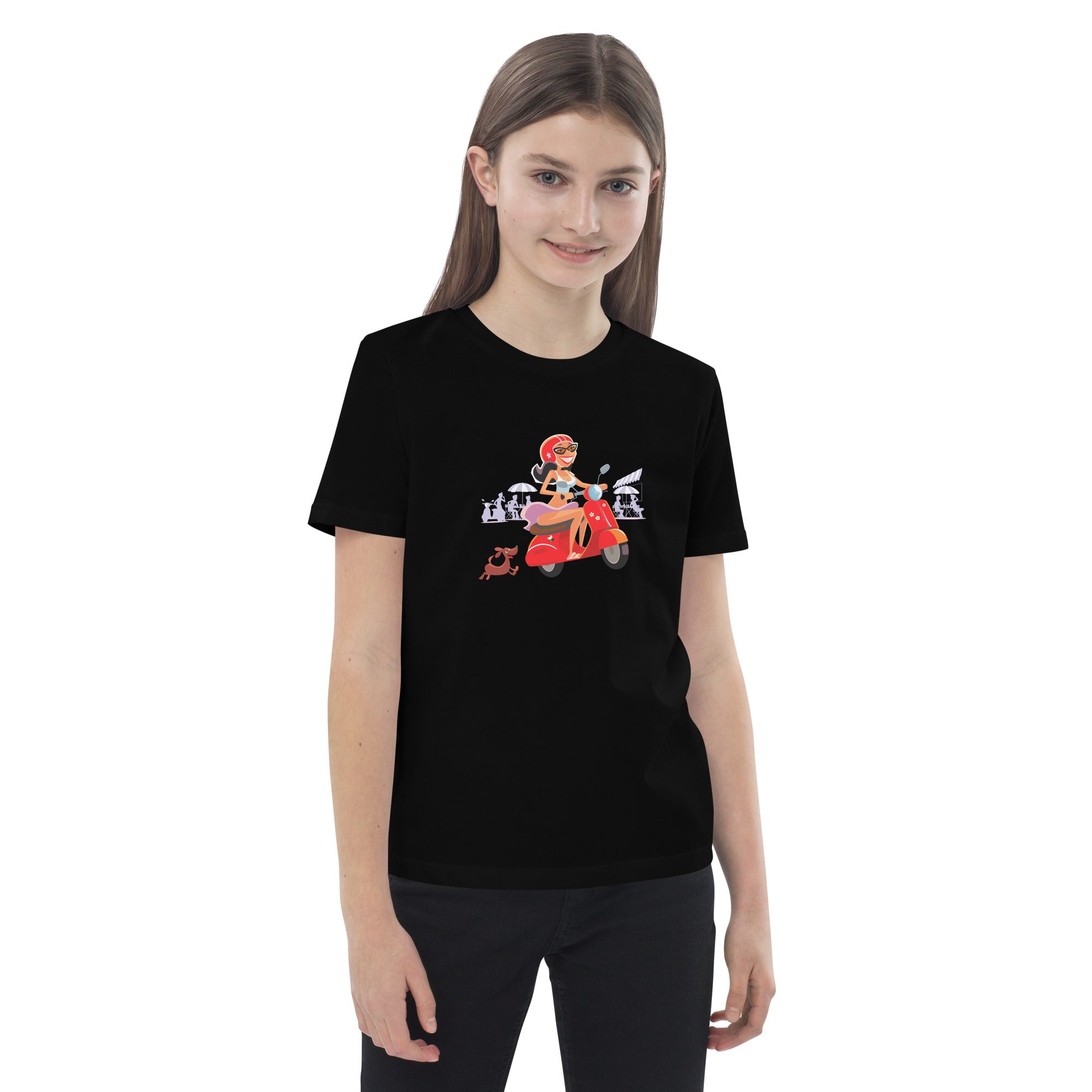 Organic cotton kids t-shirt Vespa Girl in St Tropez