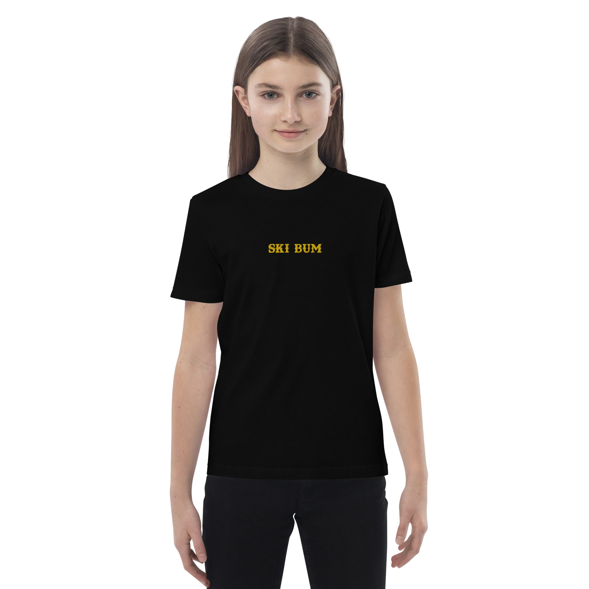 T-shirt en coton bio enfant Ski Bum brodé gold