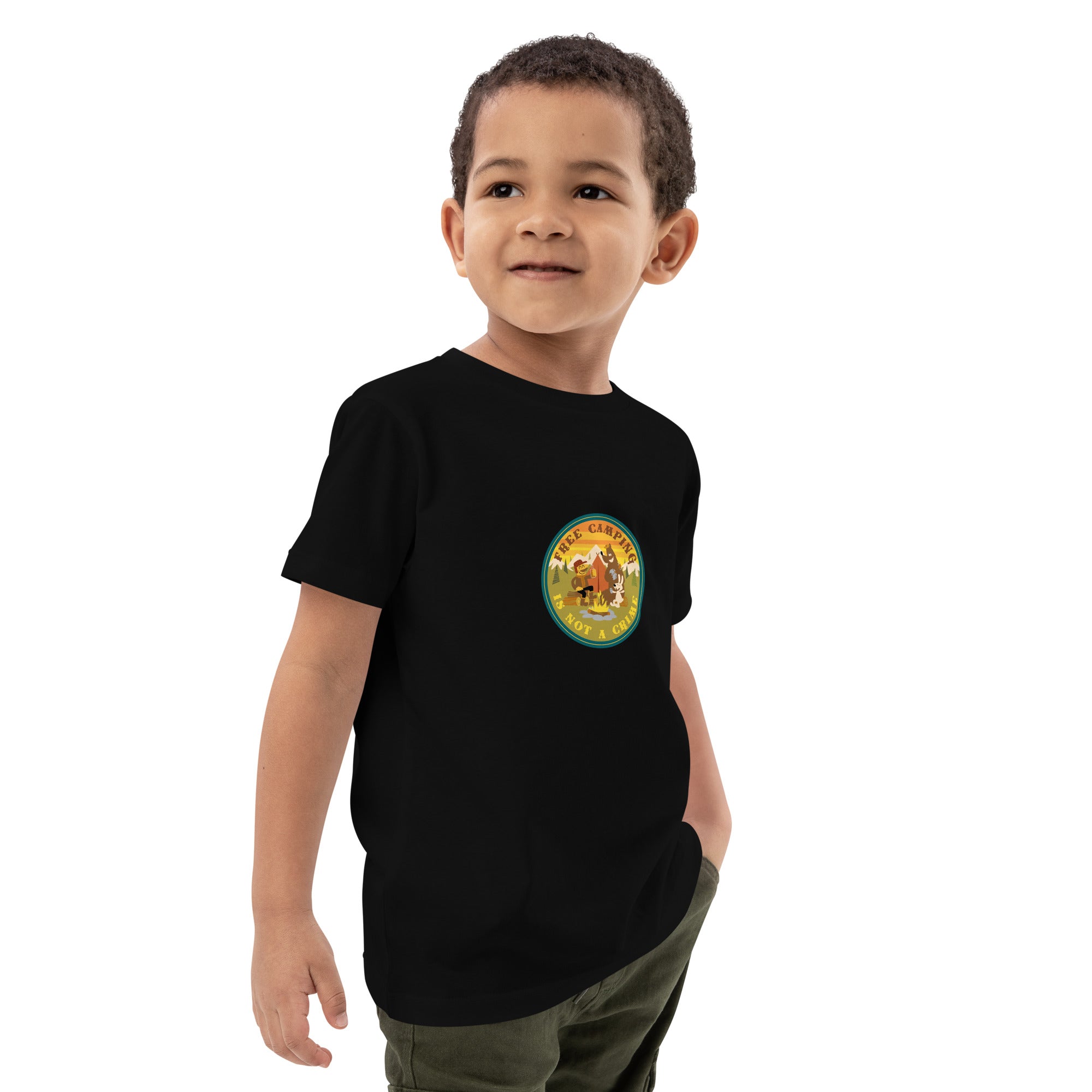 Organic cotton kids t-shirt Free Camping is not a crime