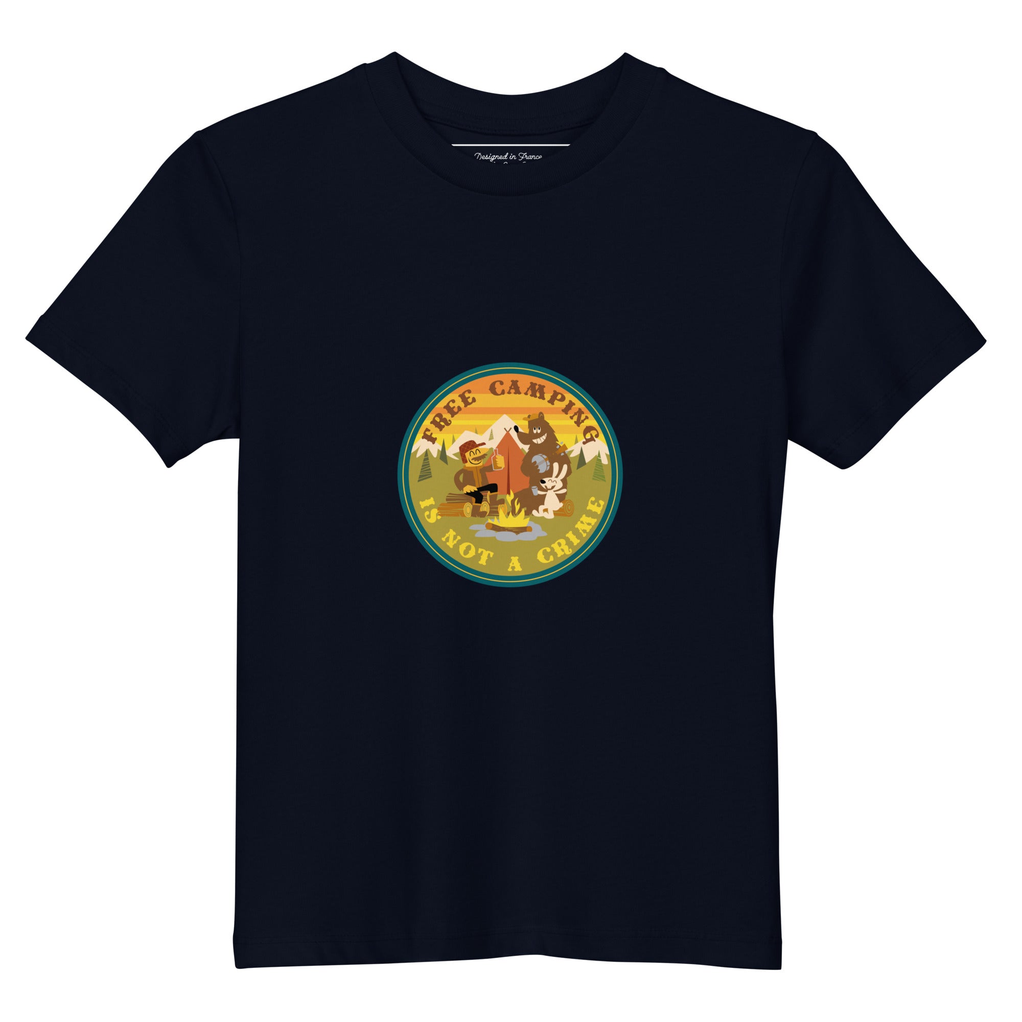 Organic cotton kids t-shirt Free Camping is not a crime