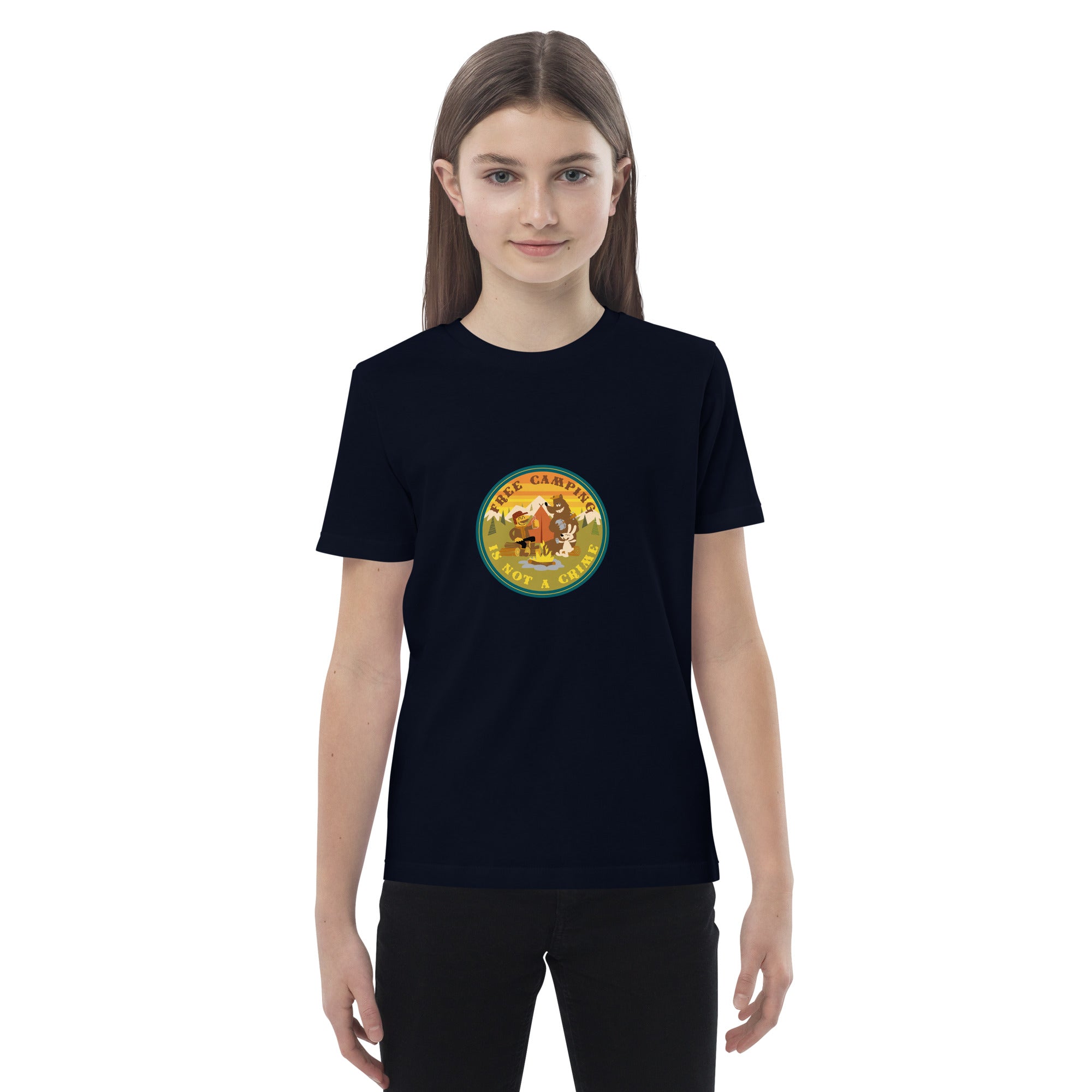 Organic cotton kids t-shirt Free Camping is not a crime