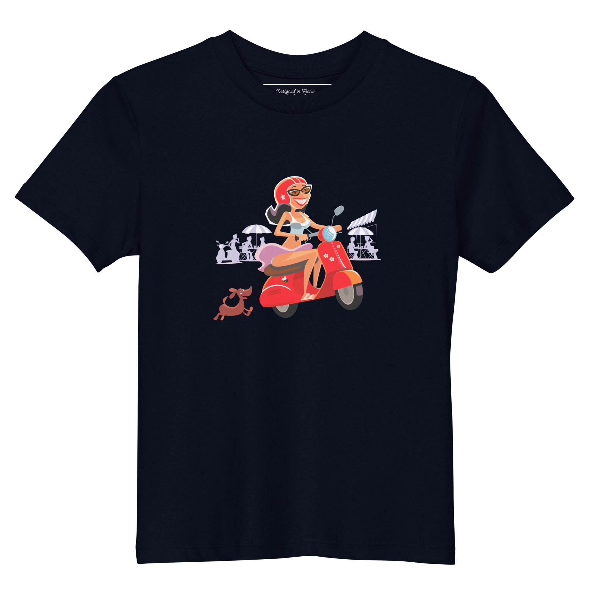 Organic cotton kids t-shirt Vespa Girl in St Tropez