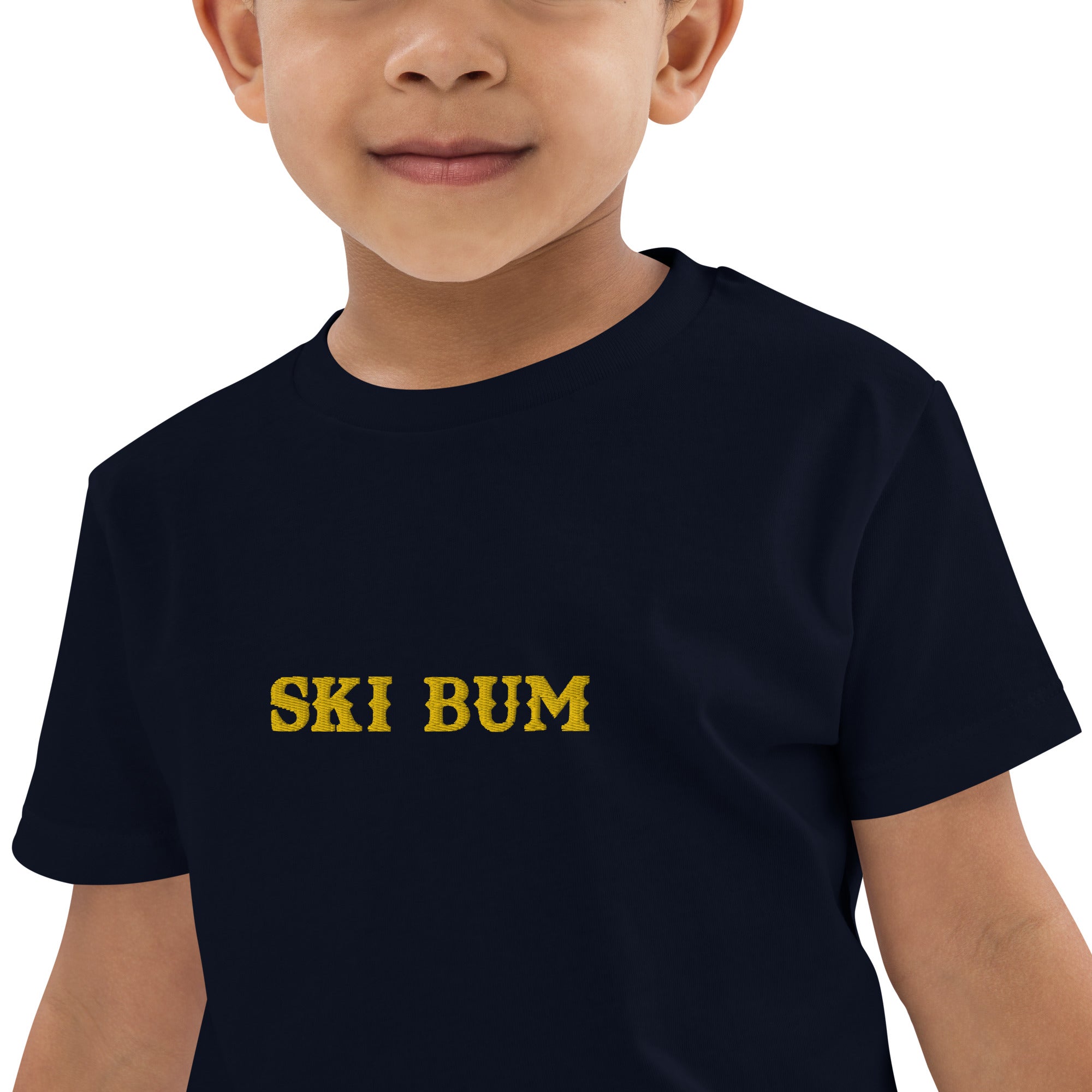 Organic cotton kids t-shirt Ski Bum gold embroidered pattern