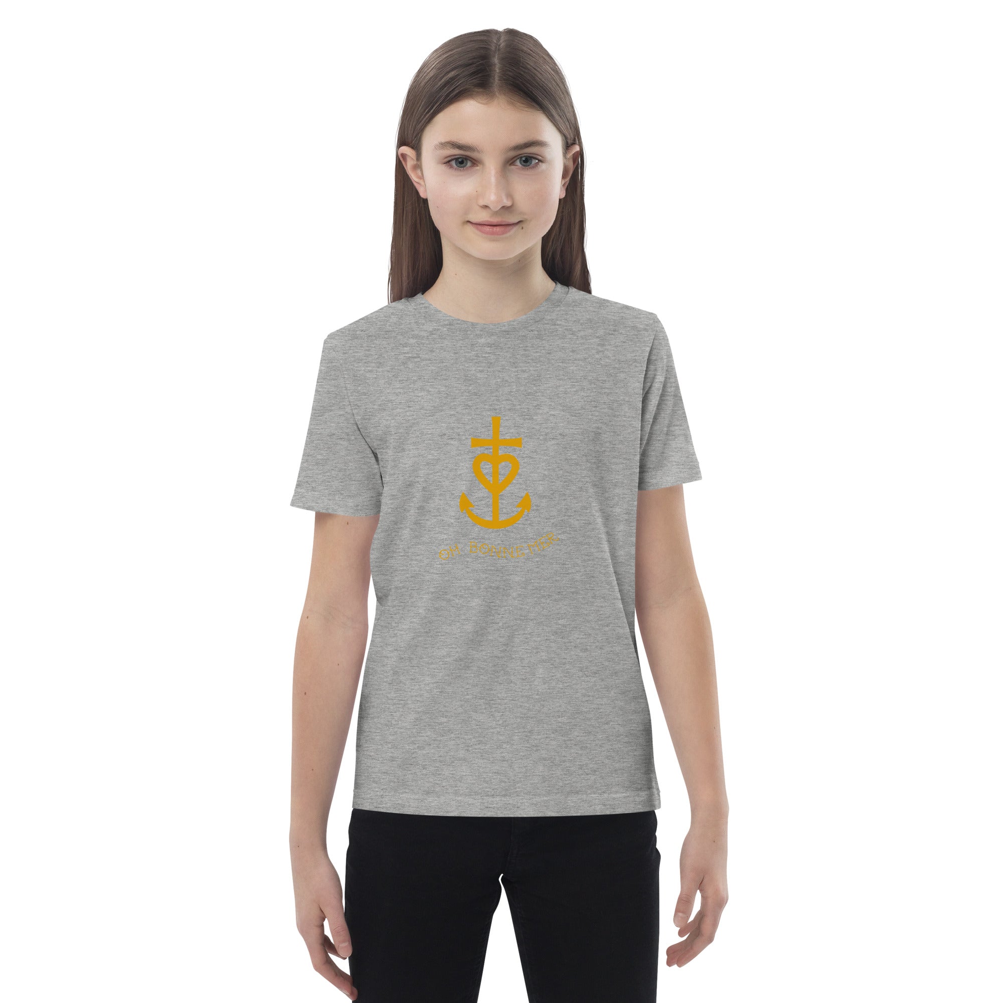 T-shirt en coton bio enfant Croix de Camargue dorée avec texte Oh Bonne mer