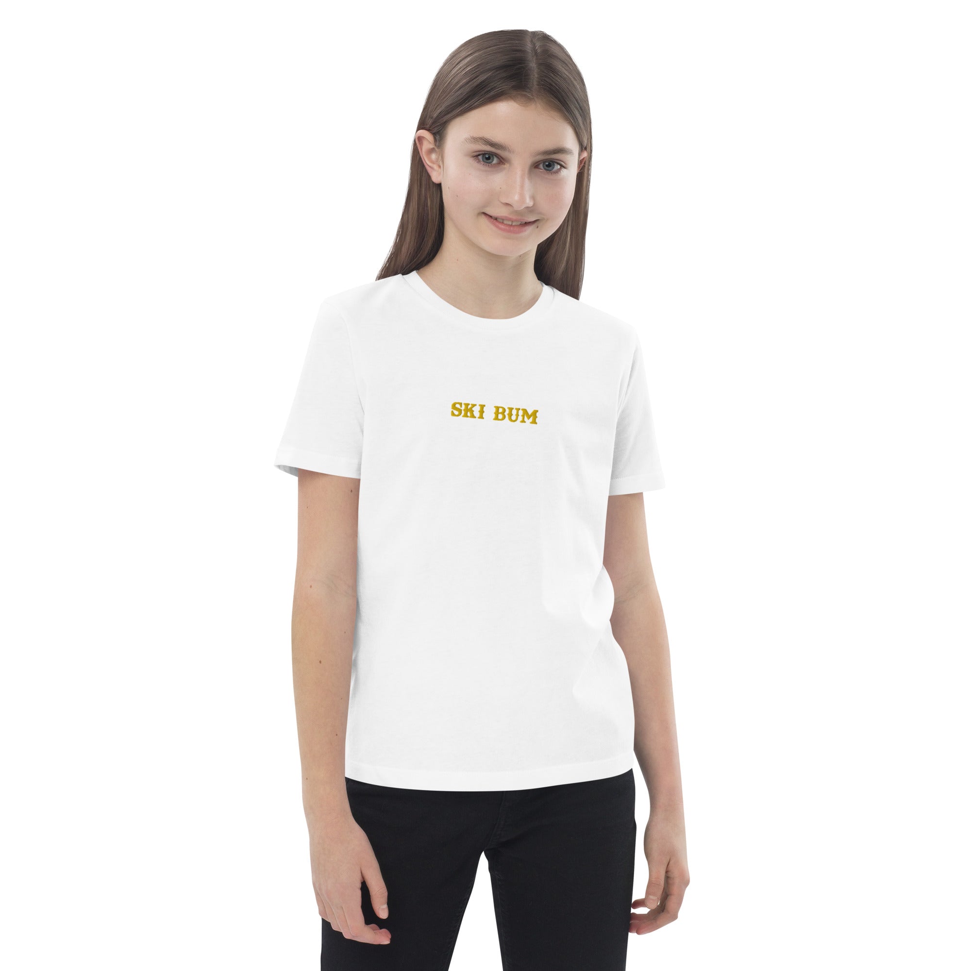 T-shirt en coton bio enfant Ski Bum brodé gold