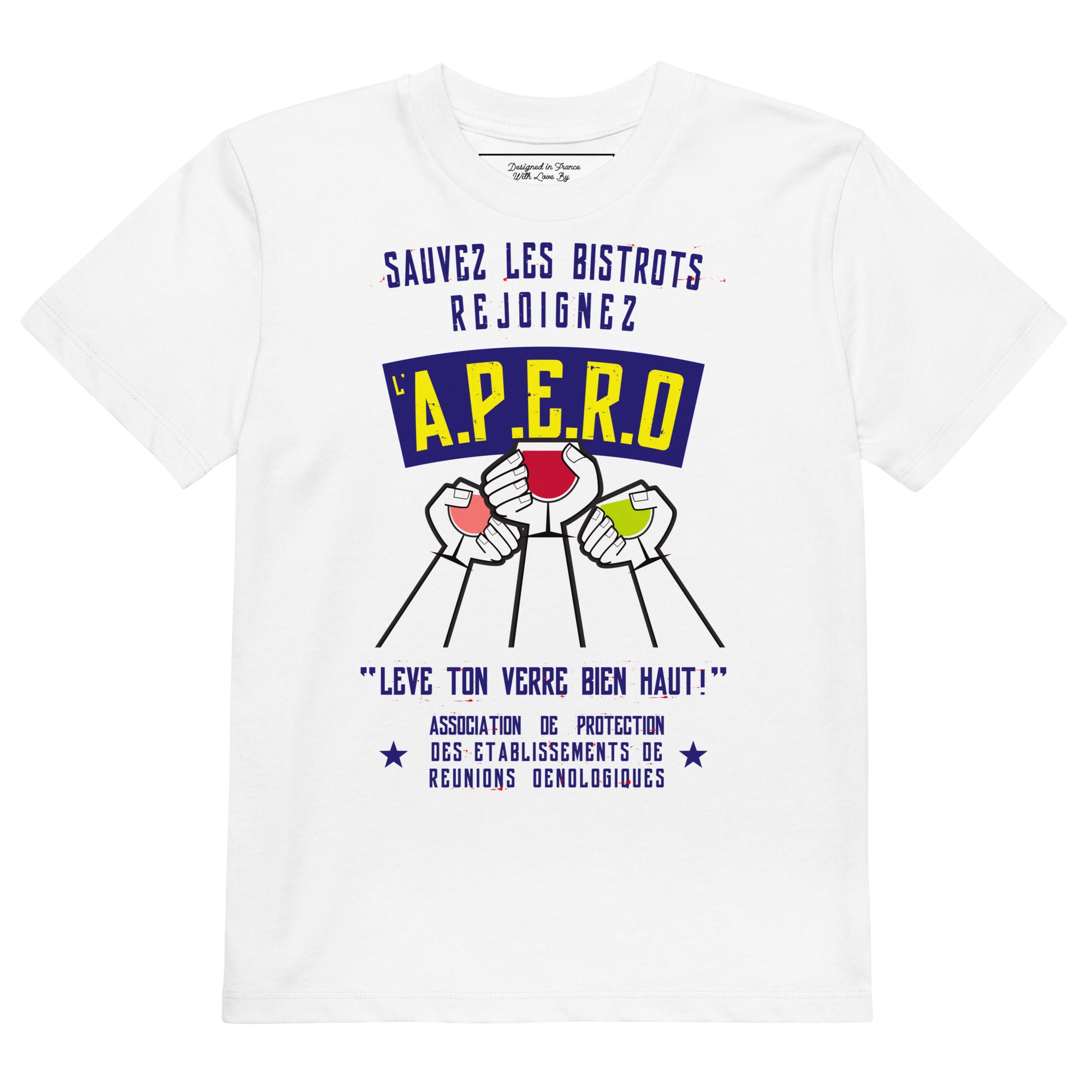 T-shirt en coton bio enfant Sauvez les Bistrots, rejoignez l'Apéro sur fond clair