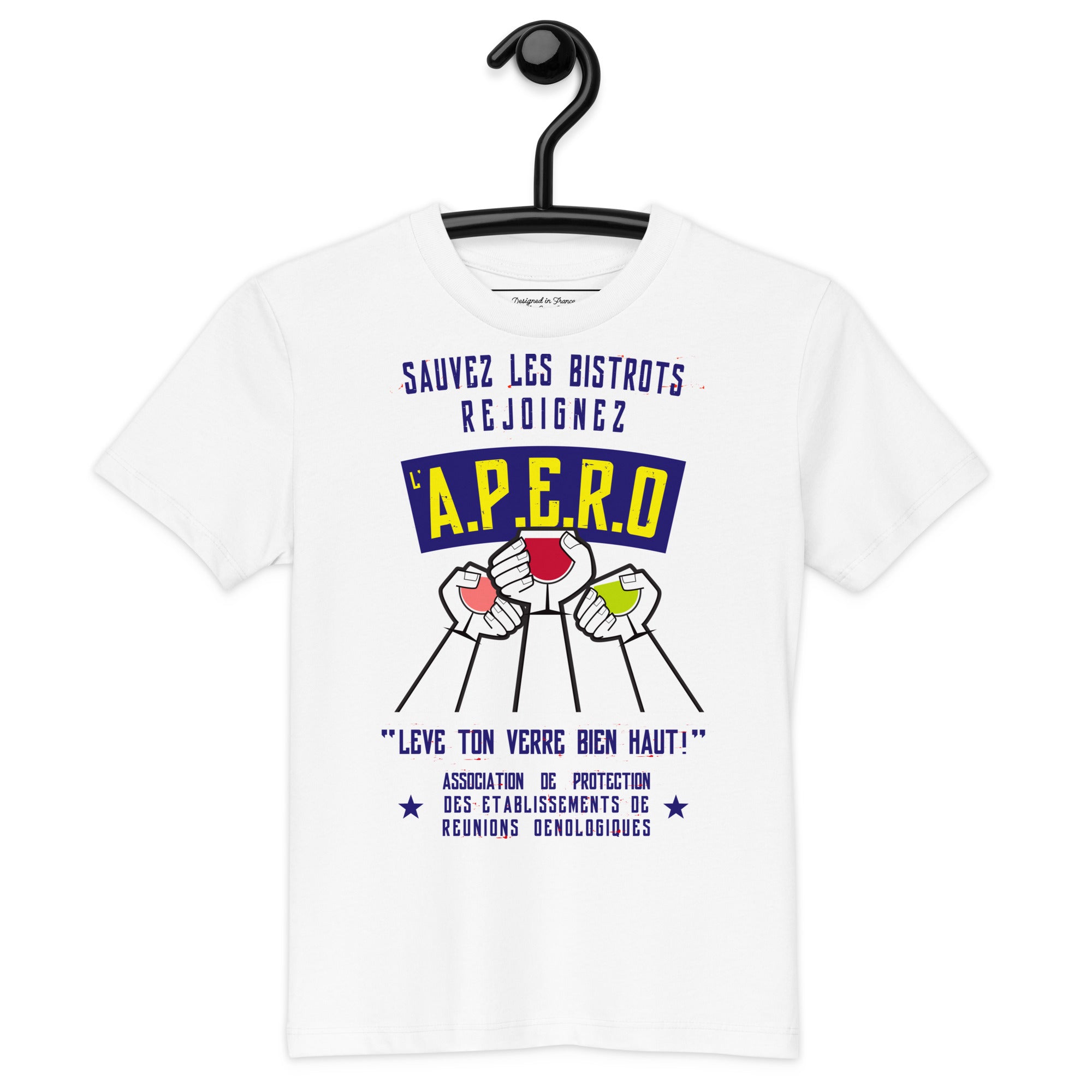 T-shirt en coton bio enfant Sauvez les Bistrots, rejoignez l'Apéro sur fond clair