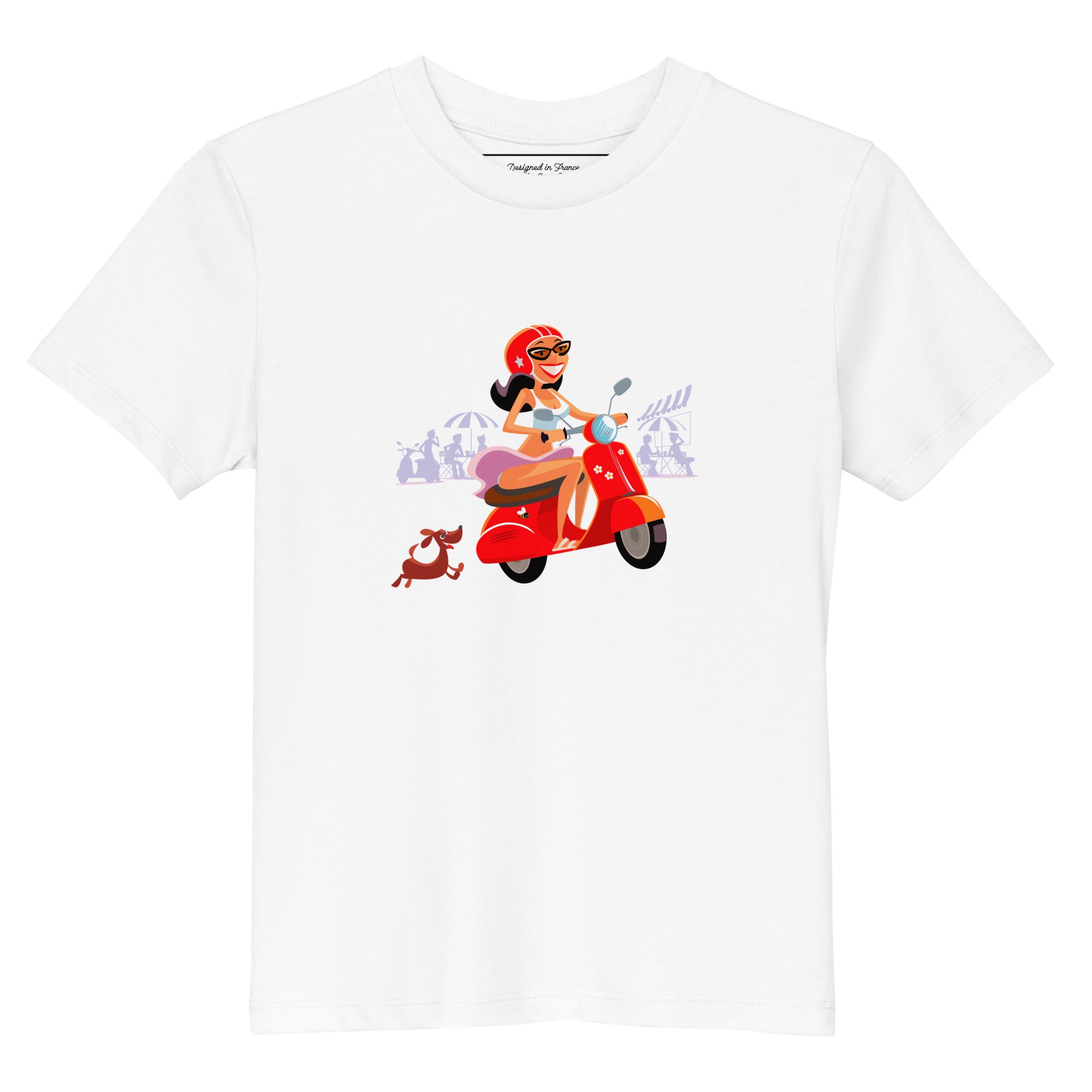 Organic cotton kids t-shirt Vespa Girl in St Tropez