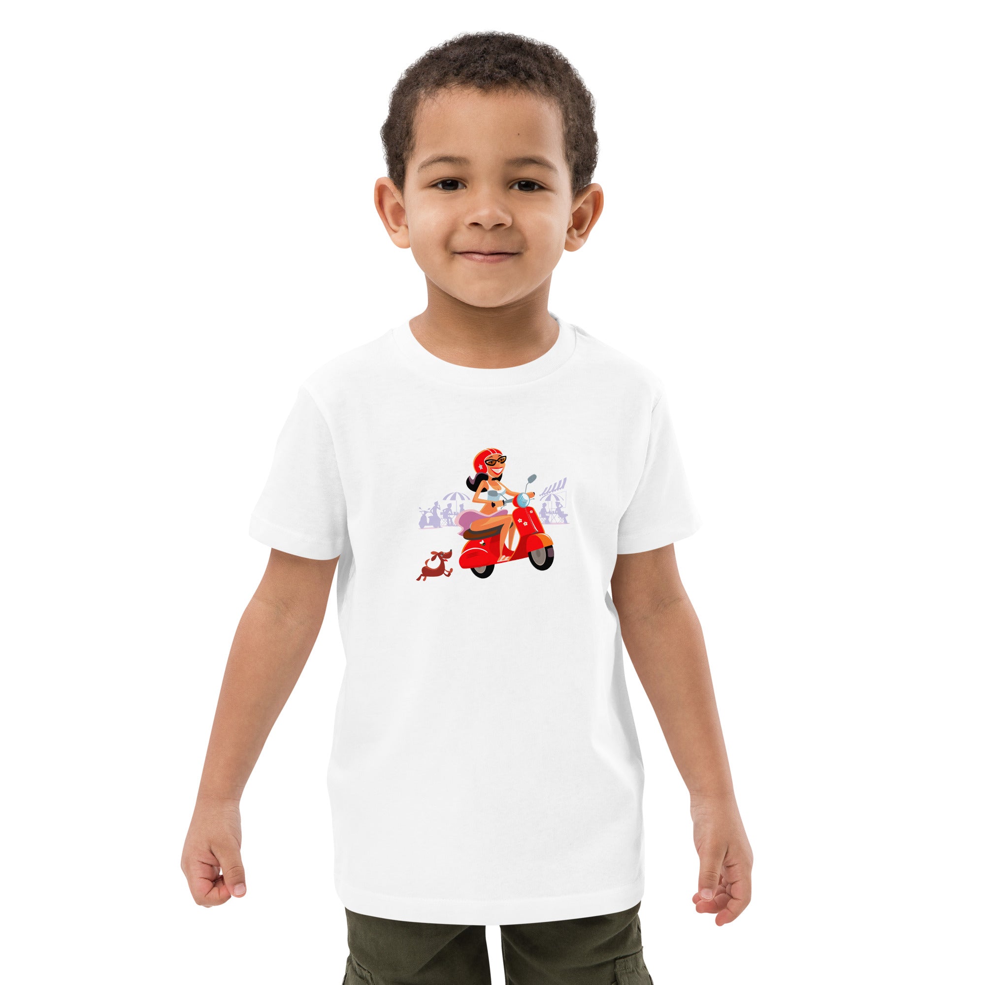 Organic cotton kids t-shirt Vespa Girl in St Tropez