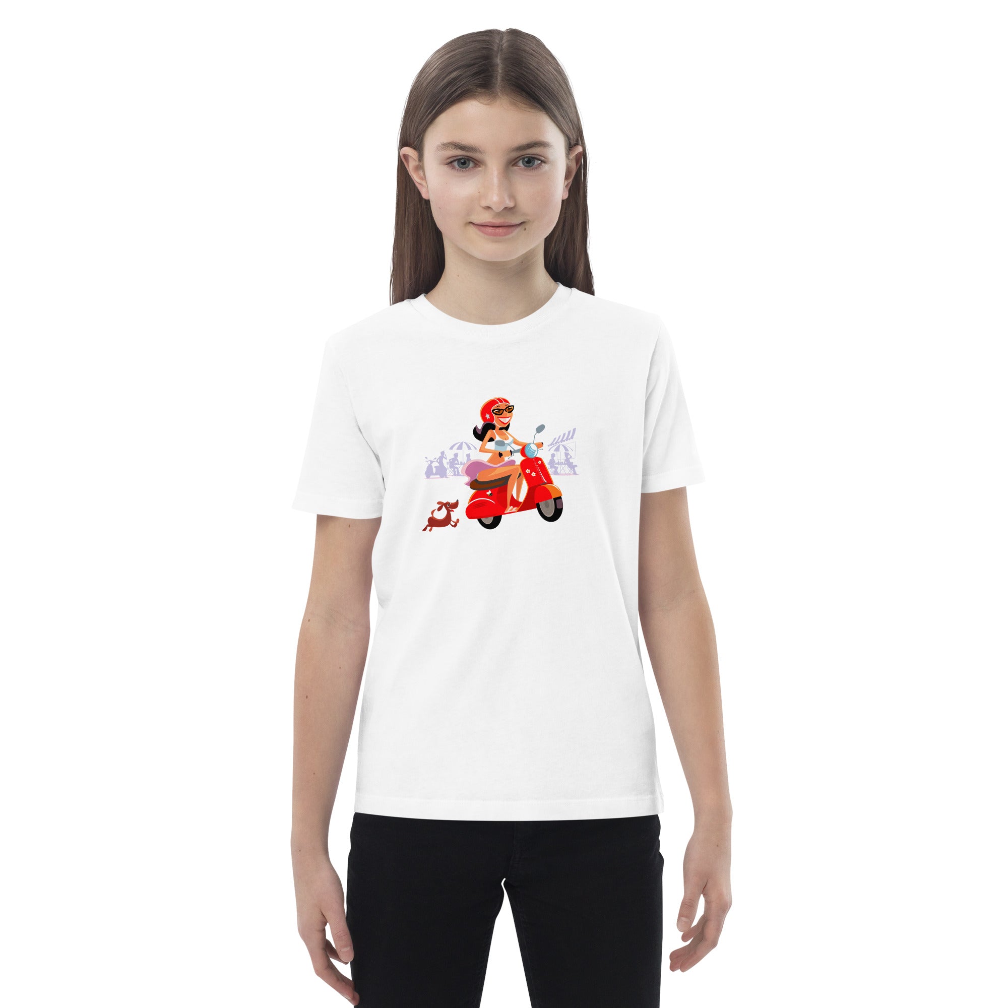 Organic cotton kids t-shirt Vespa Girl in St Tropez