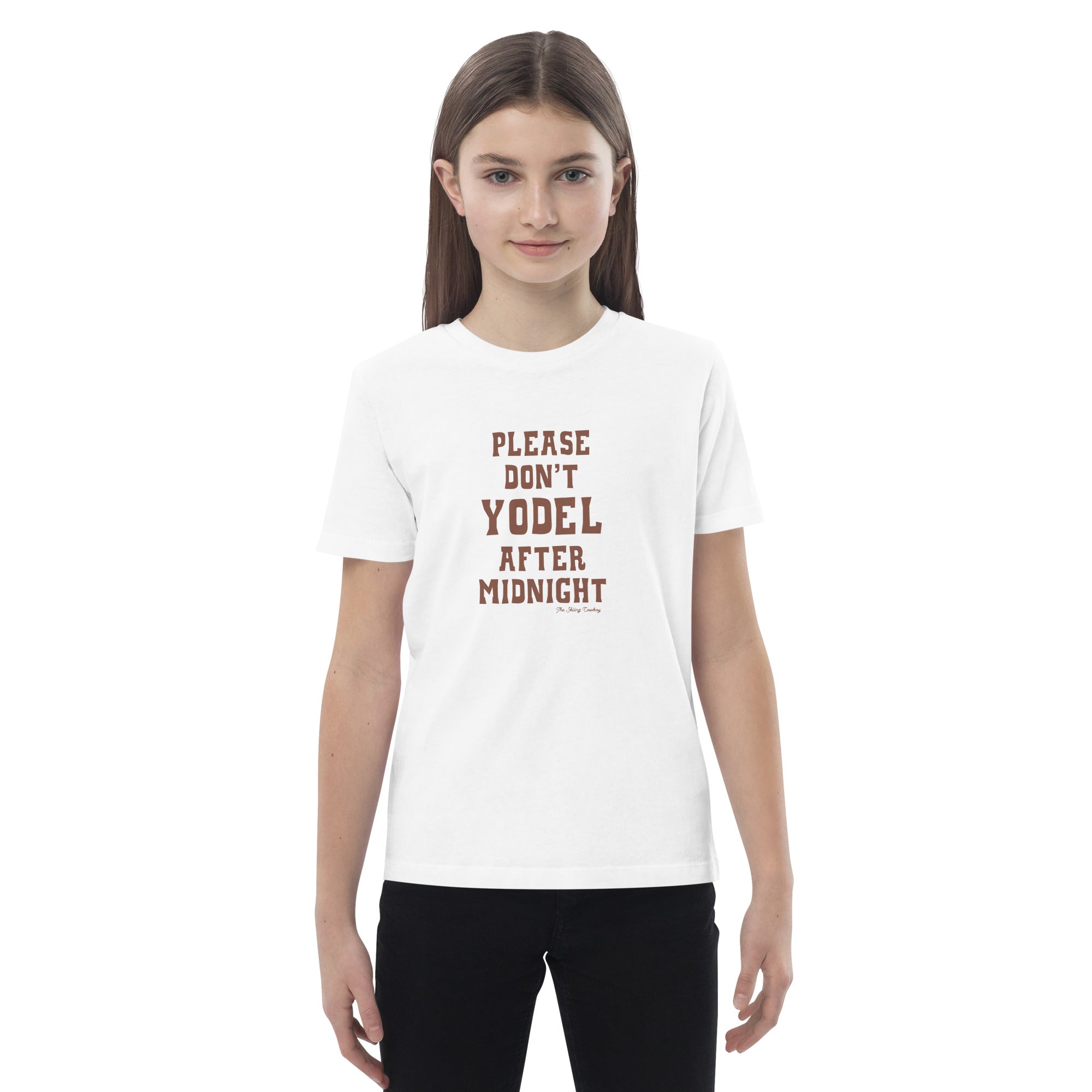 Organic cotton kids t-shirt Don't Yodel After Midnight dark text