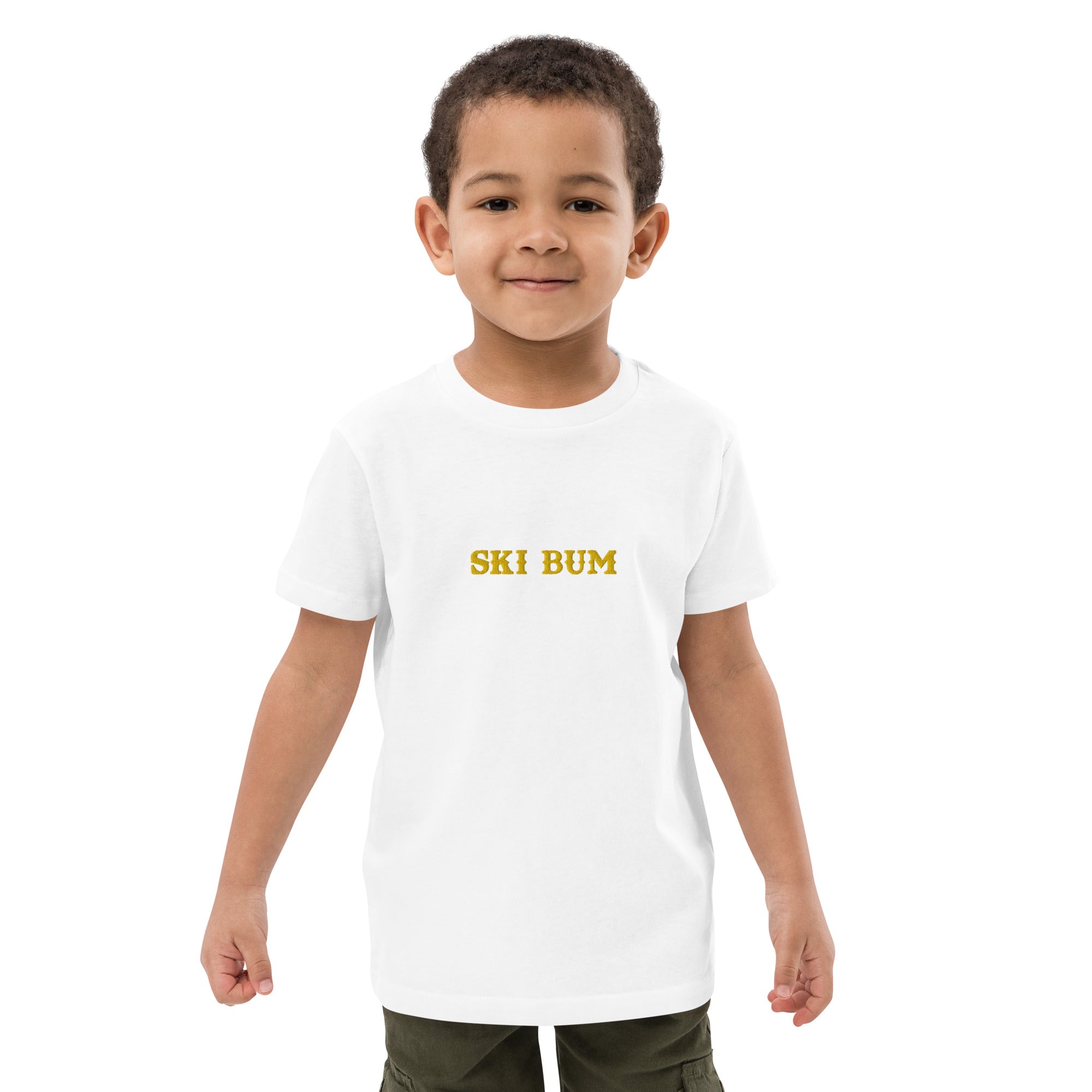 T-shirt en coton bio enfant Ski Bum brodé gold