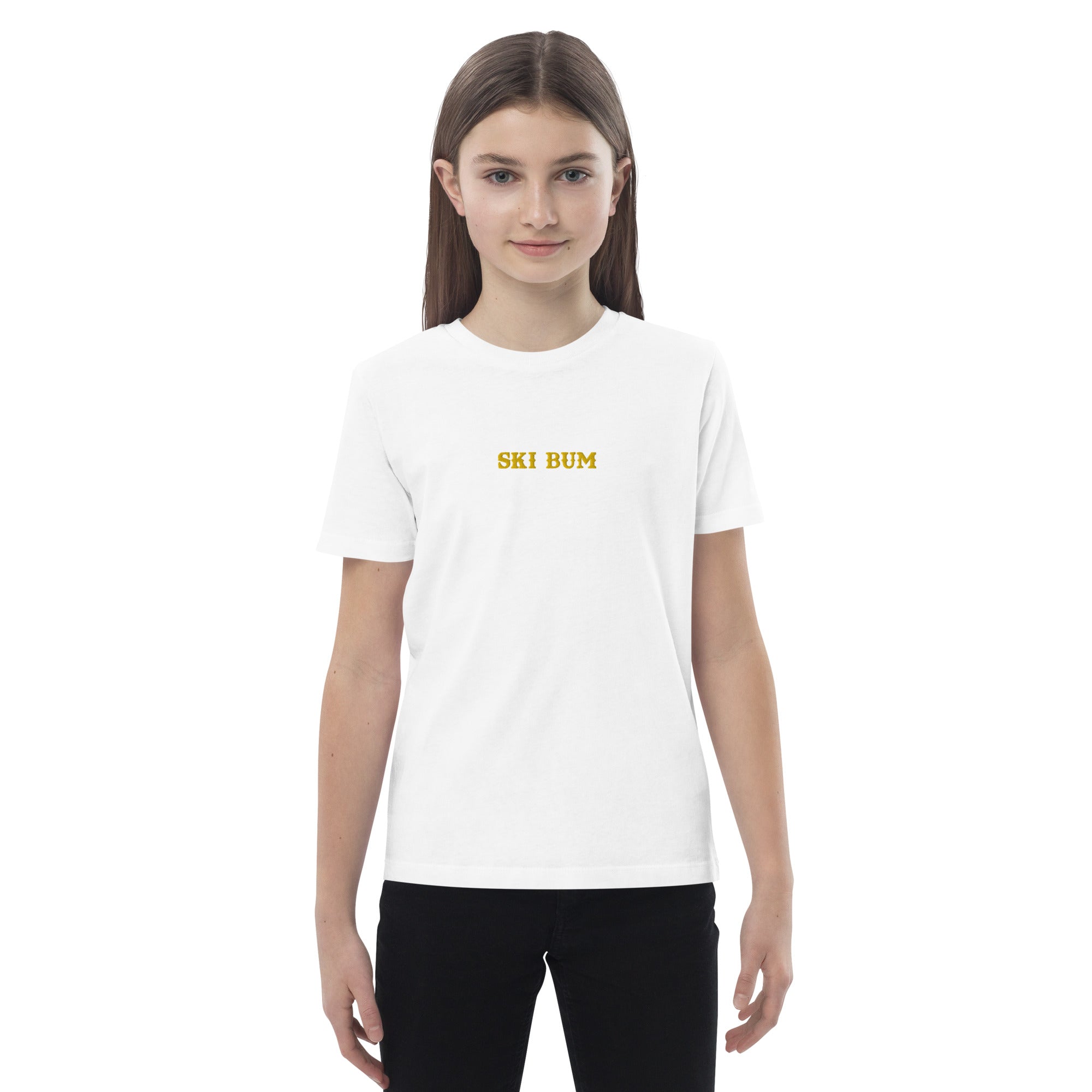 T-shirt en coton bio enfant Ski Bum brodé gold