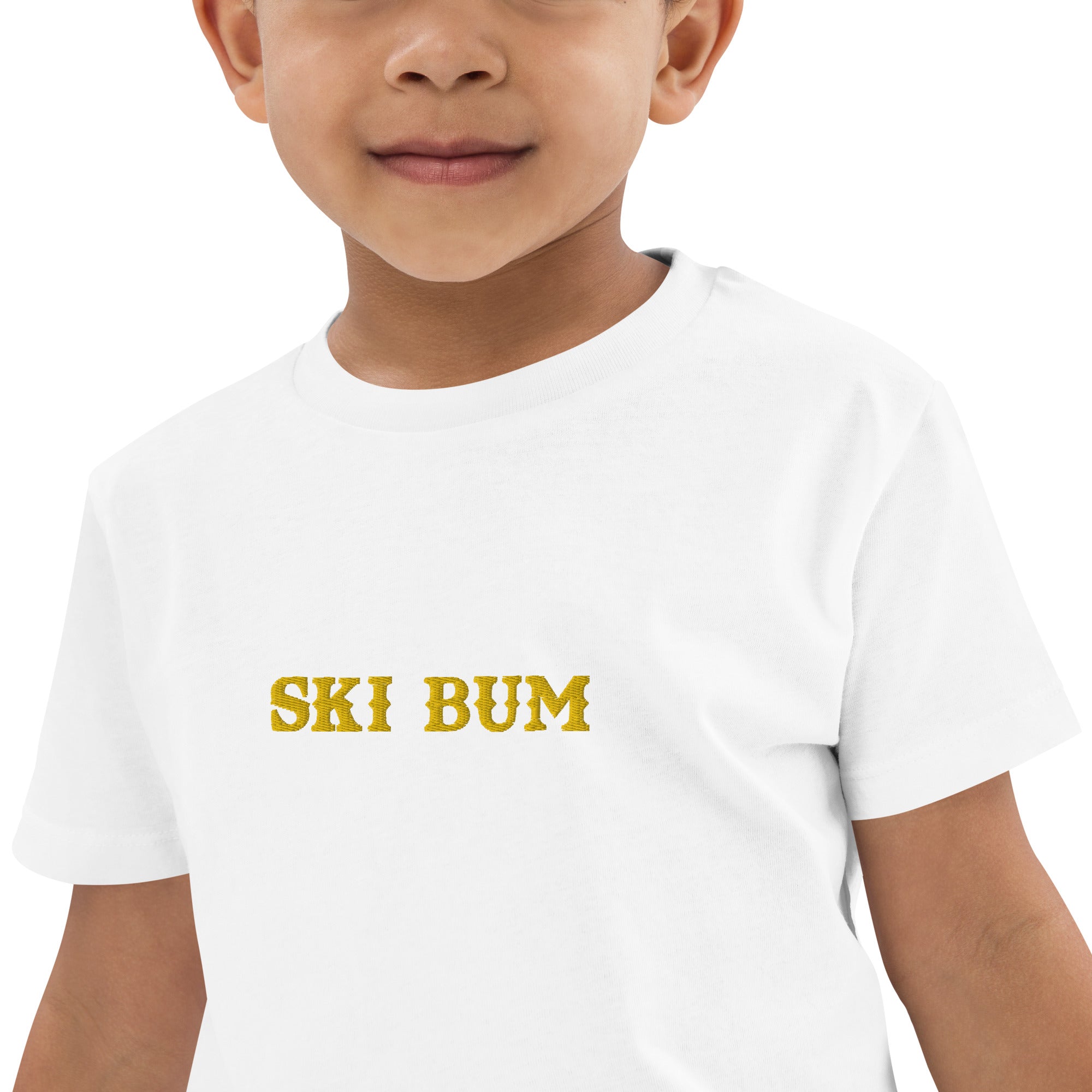 Organic cotton kids t-shirt Ski Bum gold embroidered pattern