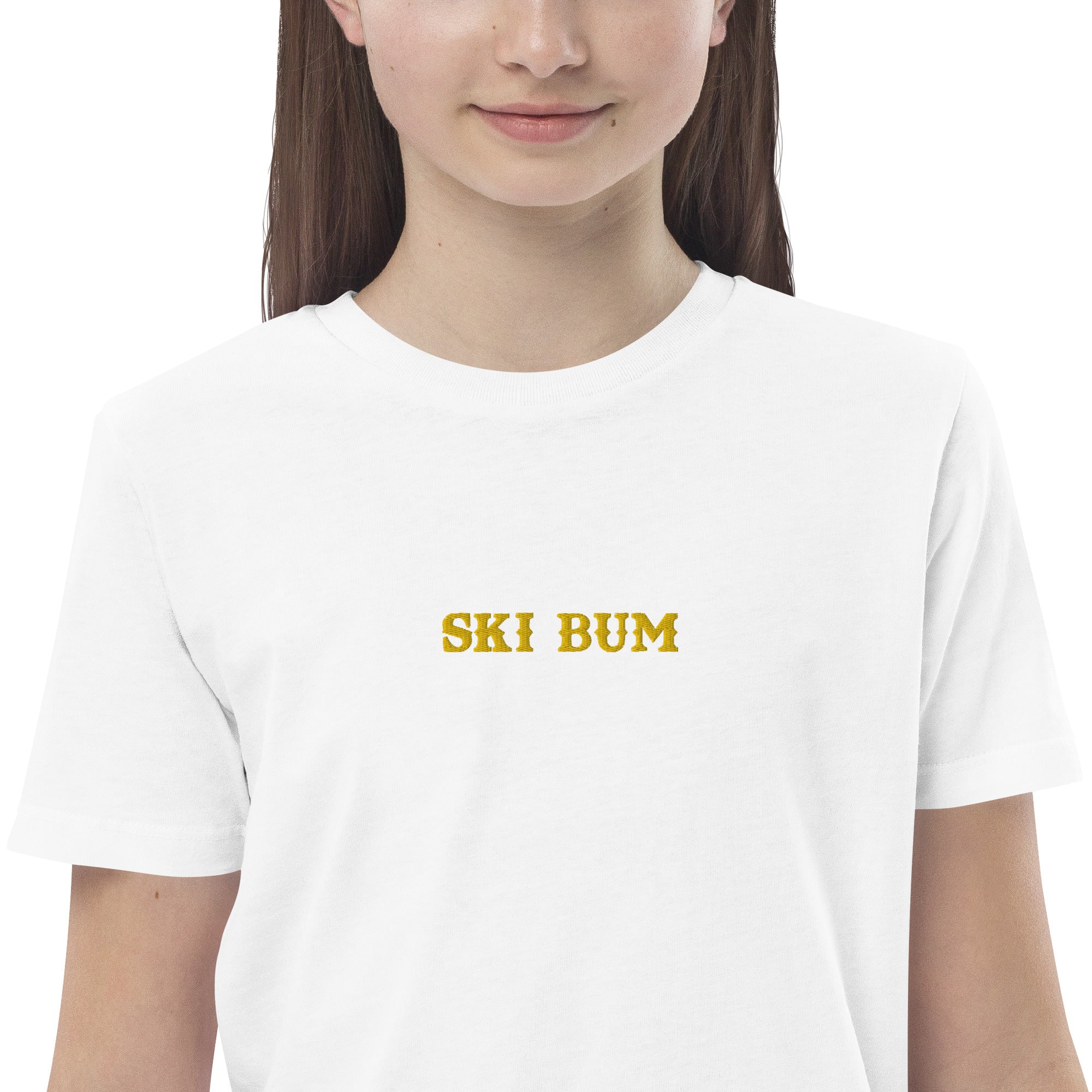 T-shirt en coton bio enfant Ski Bum brodé gold