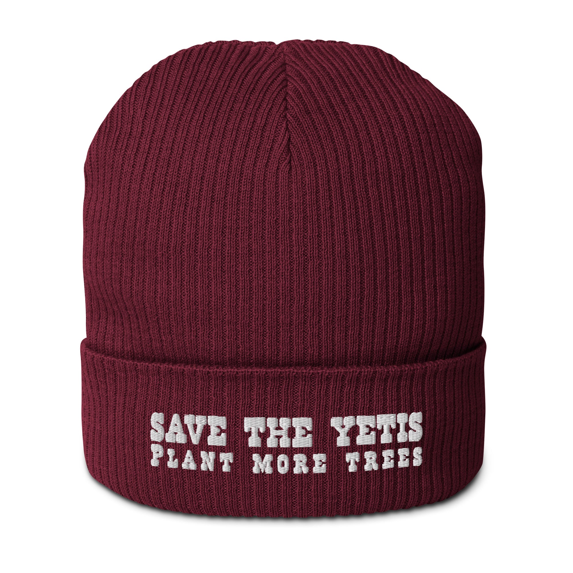 Organic ribbed beanie Save the Yetis, Plant more Trees White