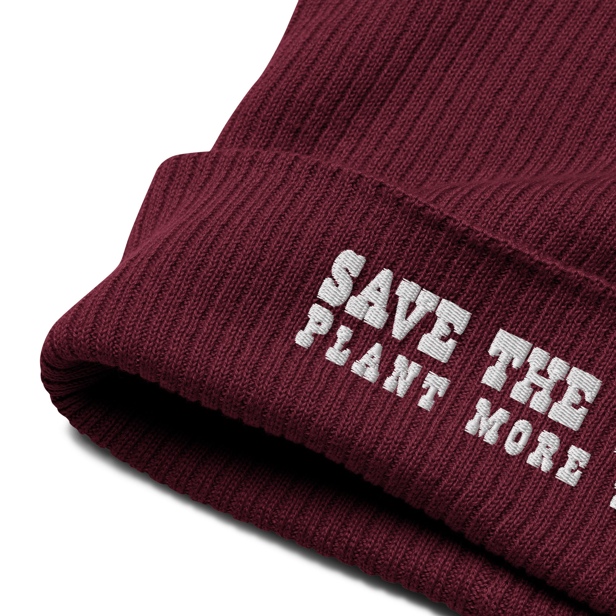 Organic ribbed beanie Save the Yetis, Plant more Trees White