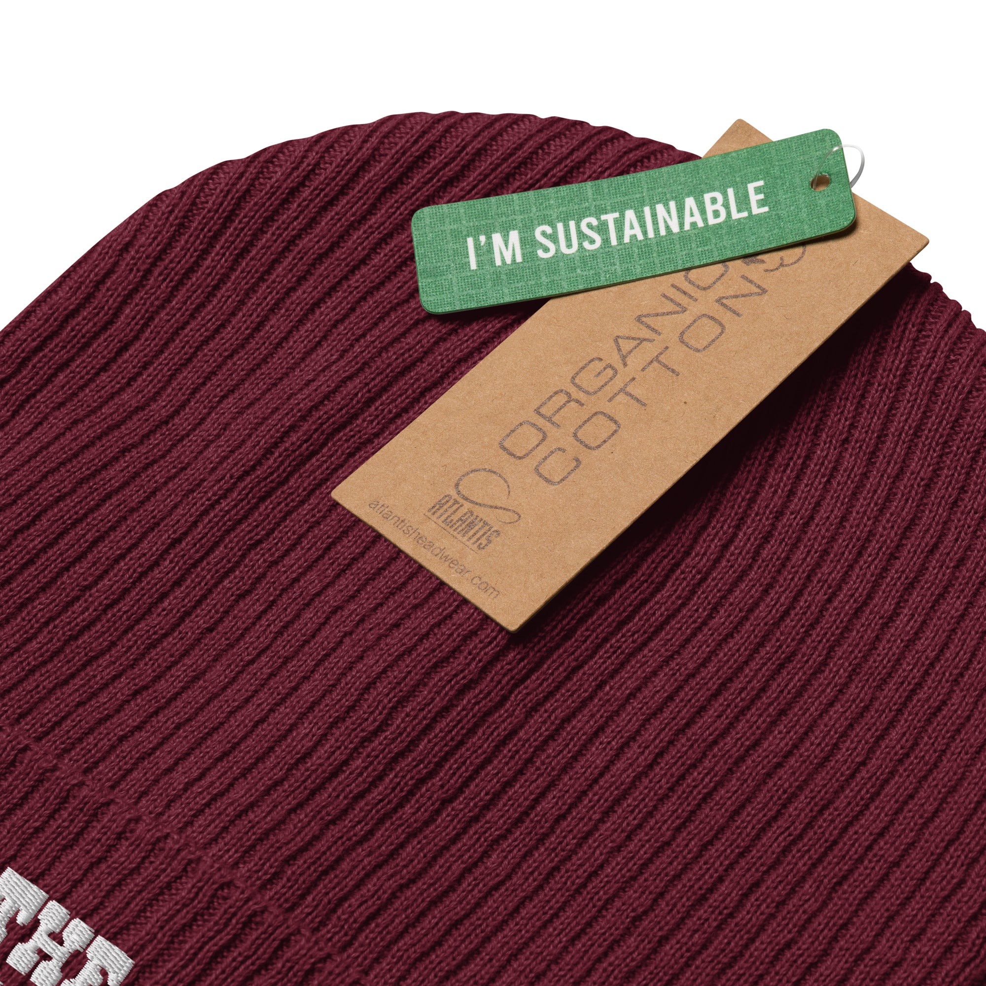 Organic ribbed beanie Save the Yetis, Plant more Trees White